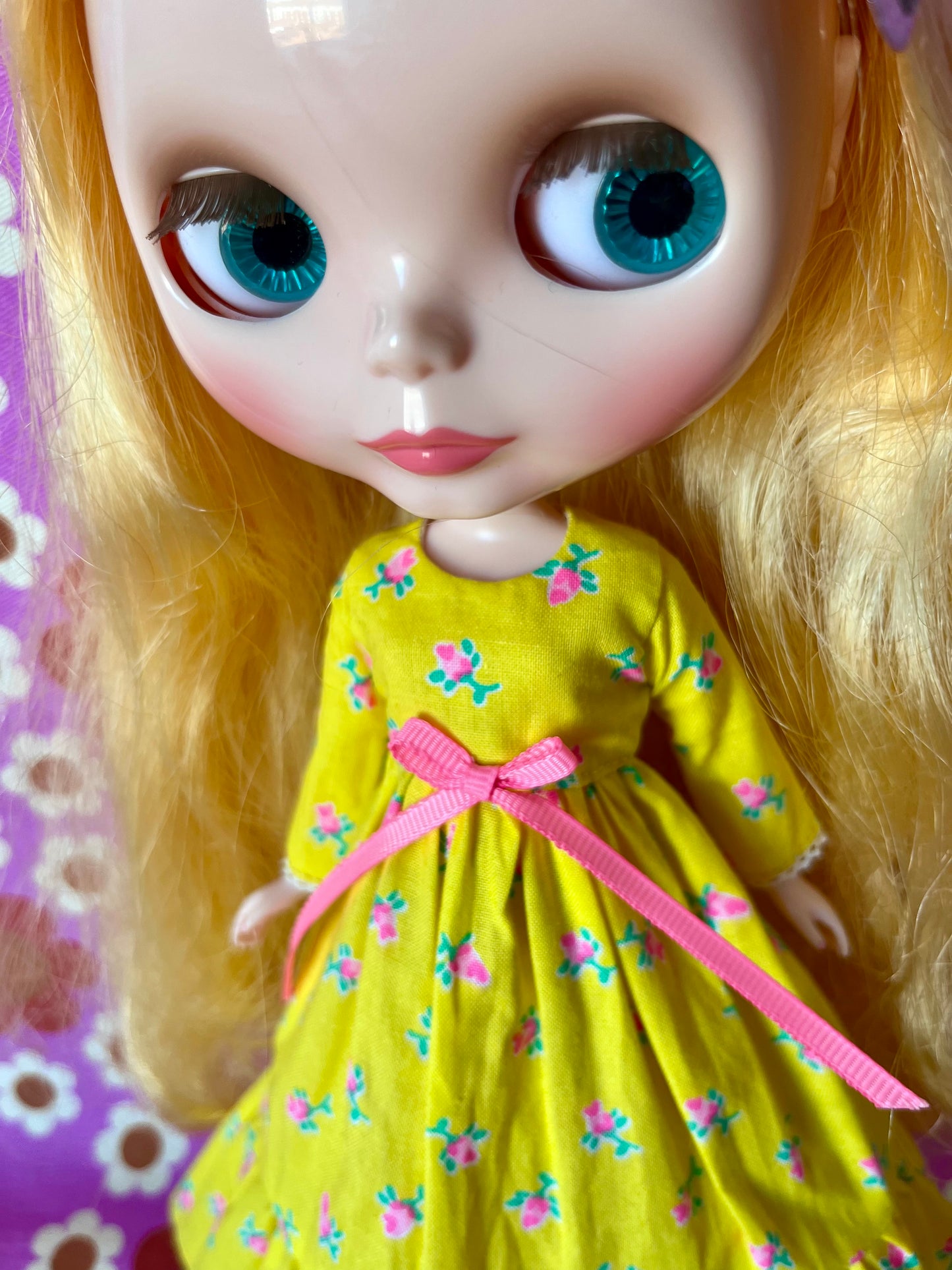 Long Neon Rosebud Print Dress for Blythe Doll
