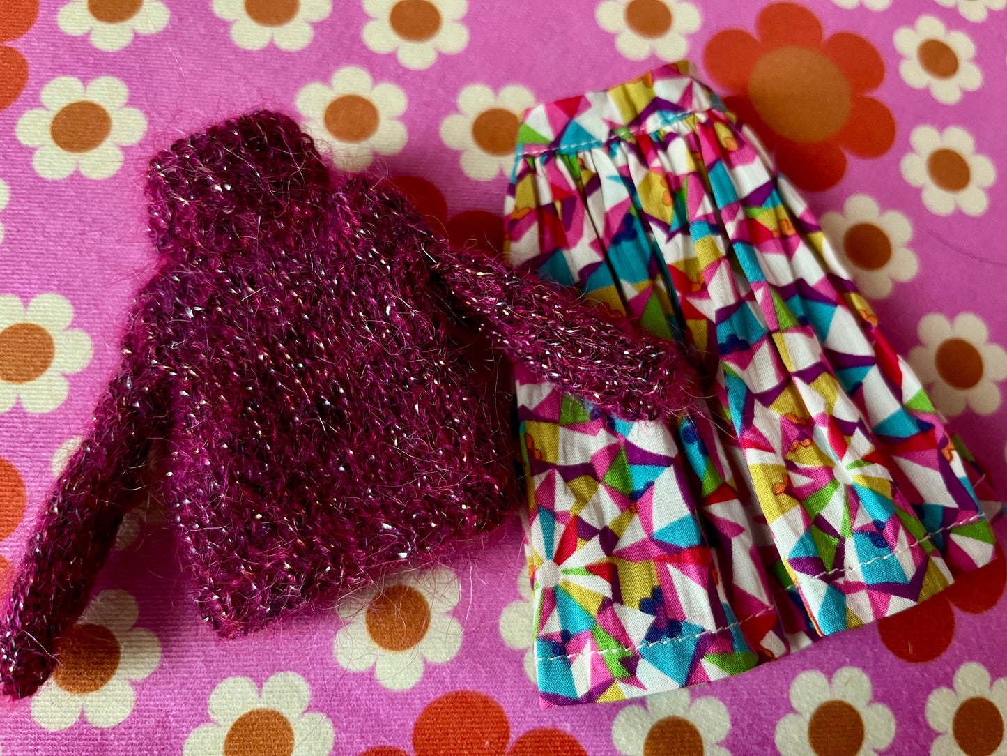 Liberty Skirt & Mohair Sweater Set for Blythe Doll