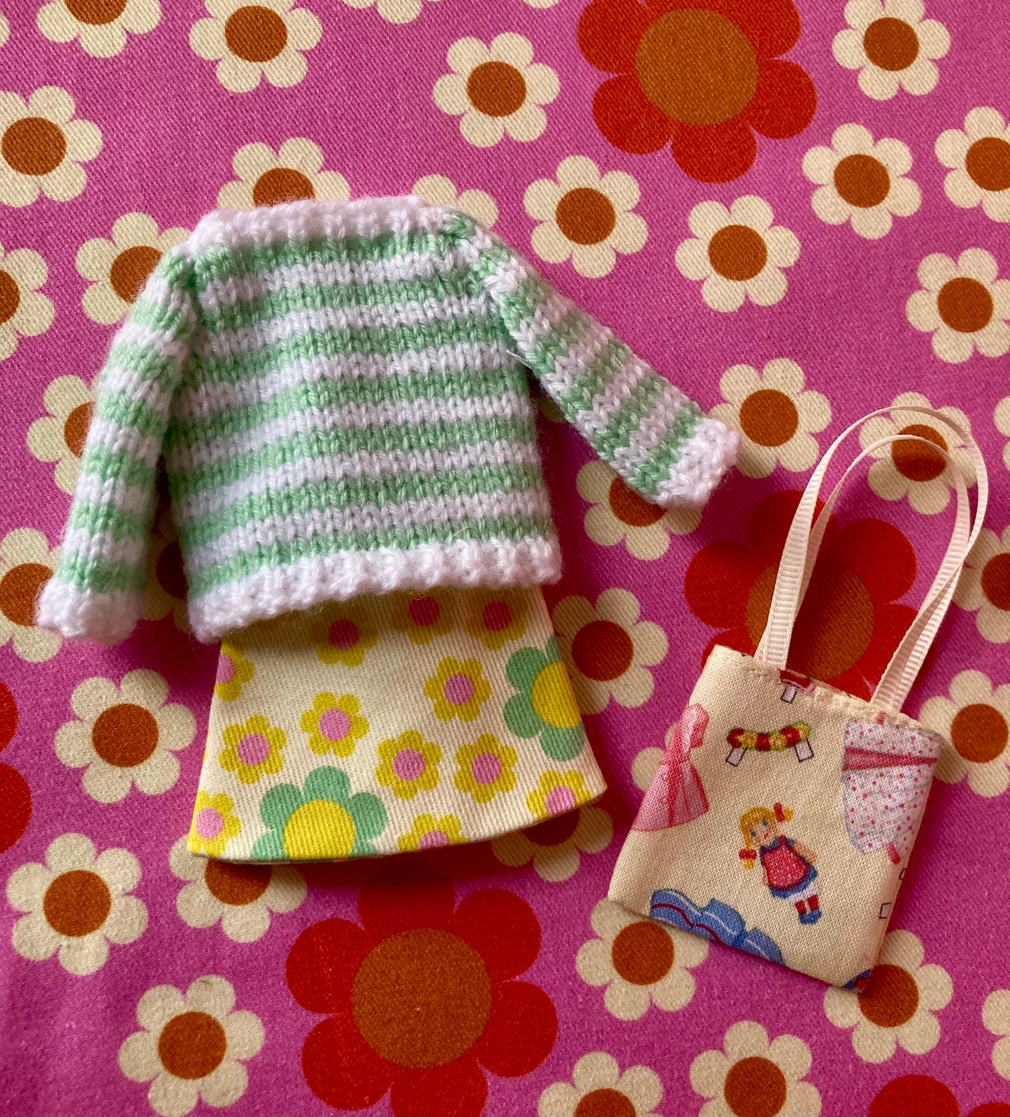 Breton Sweater, Skirt & Bag for Blythe Doll