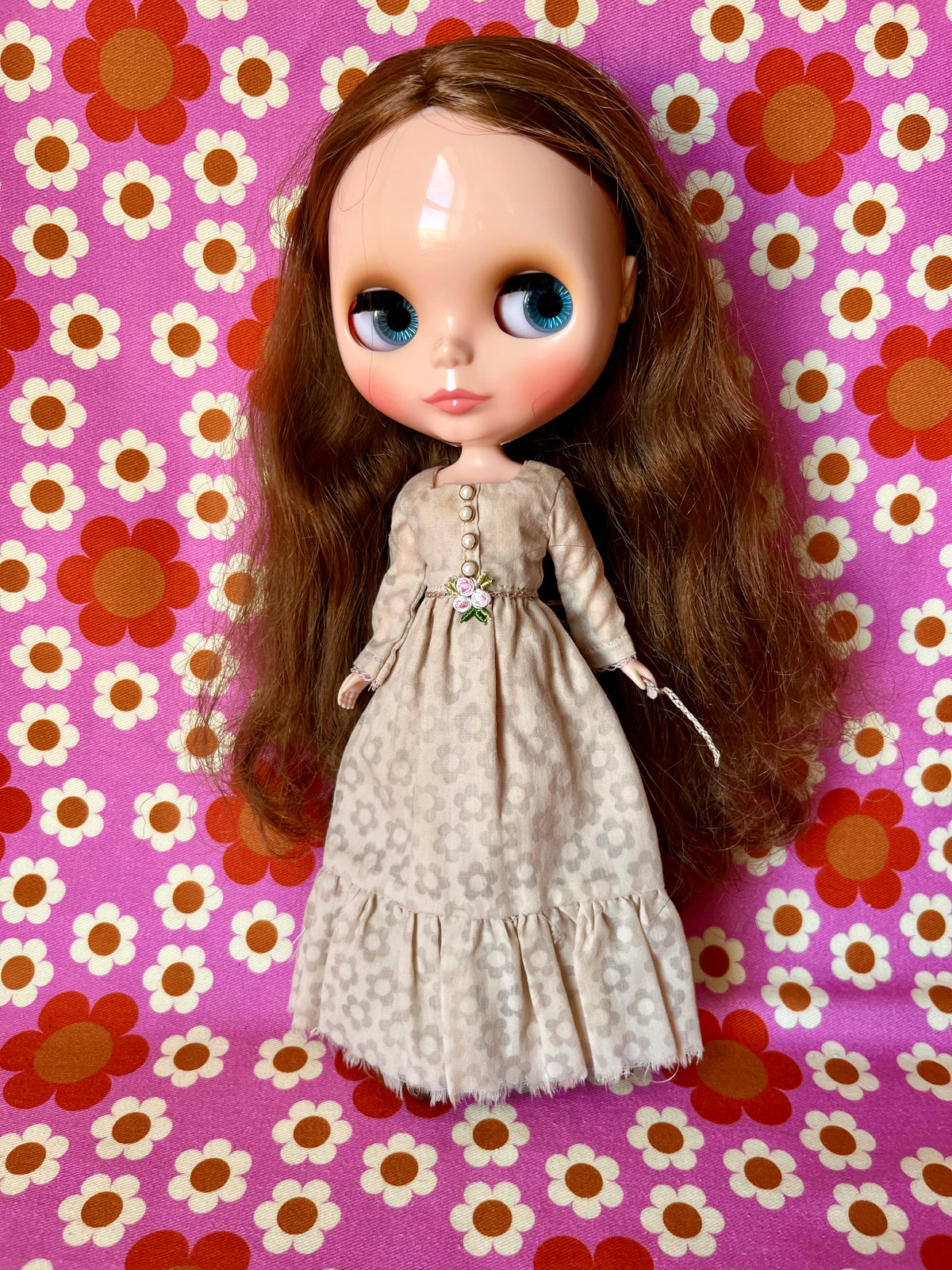 Tea Dyed Long Maypole Folk Dress for Blythe Doll