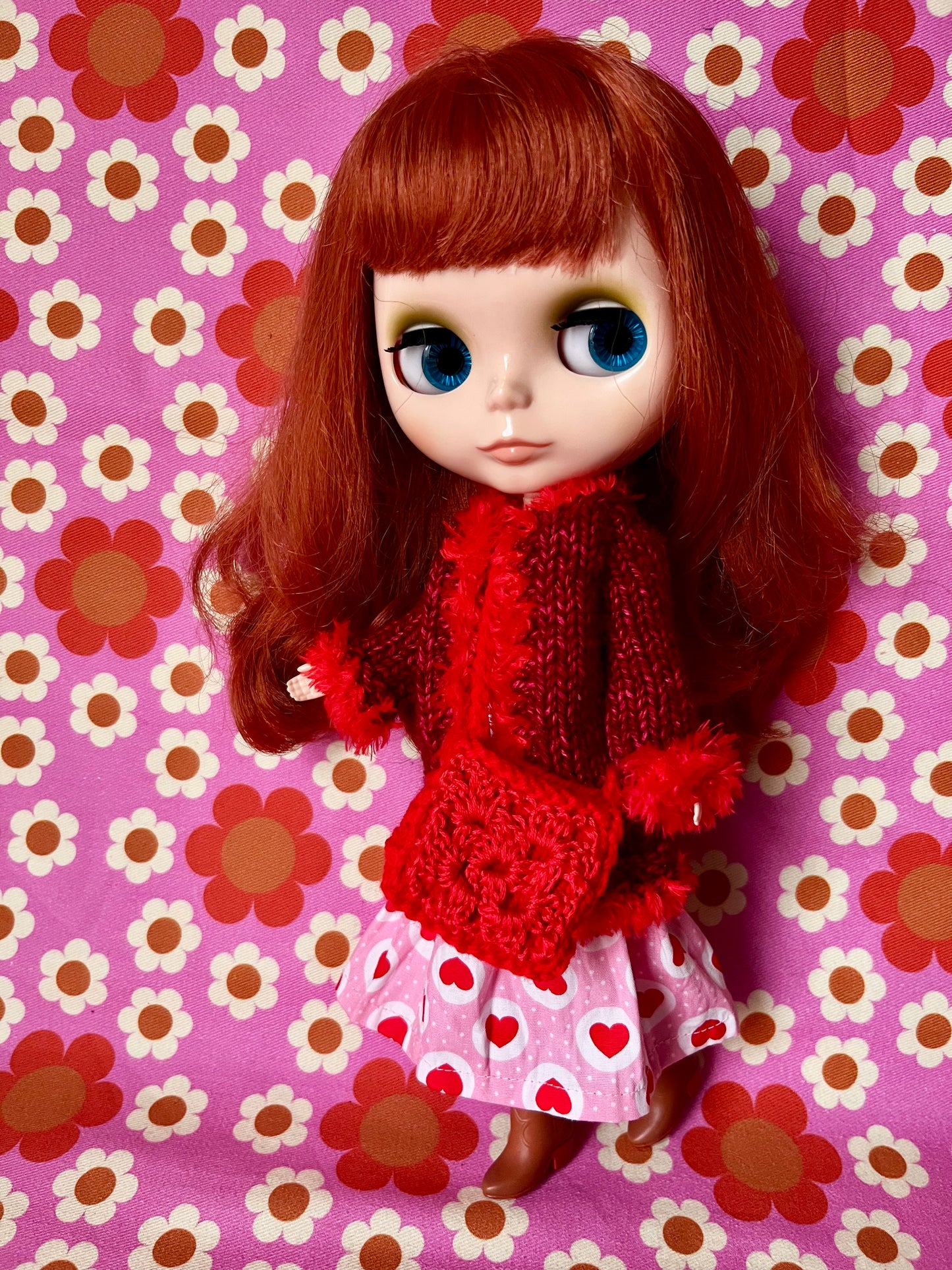 Valentine Edition: Hippie 4 Piece Set for Blythe- Coat, Skirt, Sweater, Bag