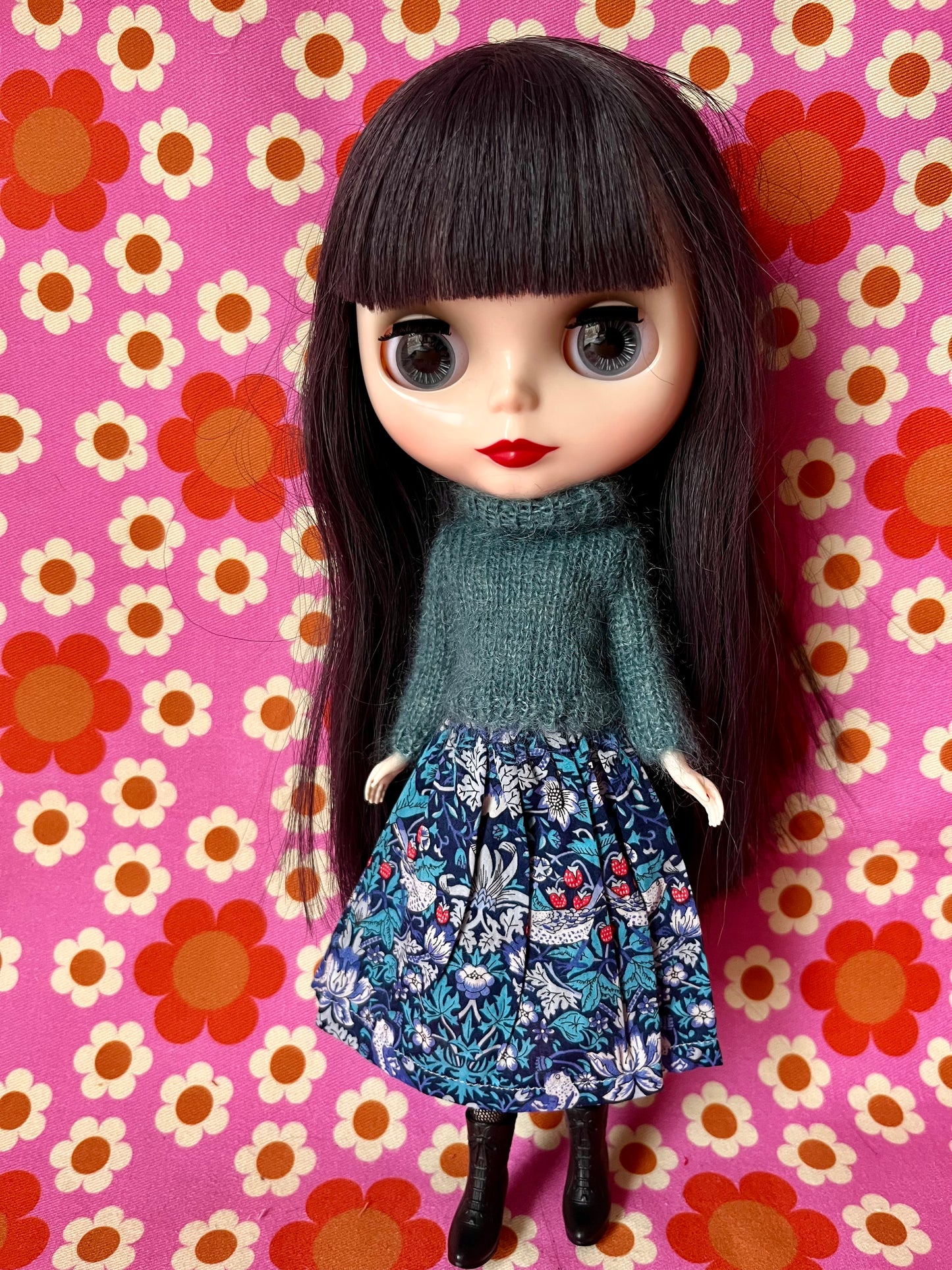 Liberty Skirt & Mohair Sweater Set for Blythe Doll