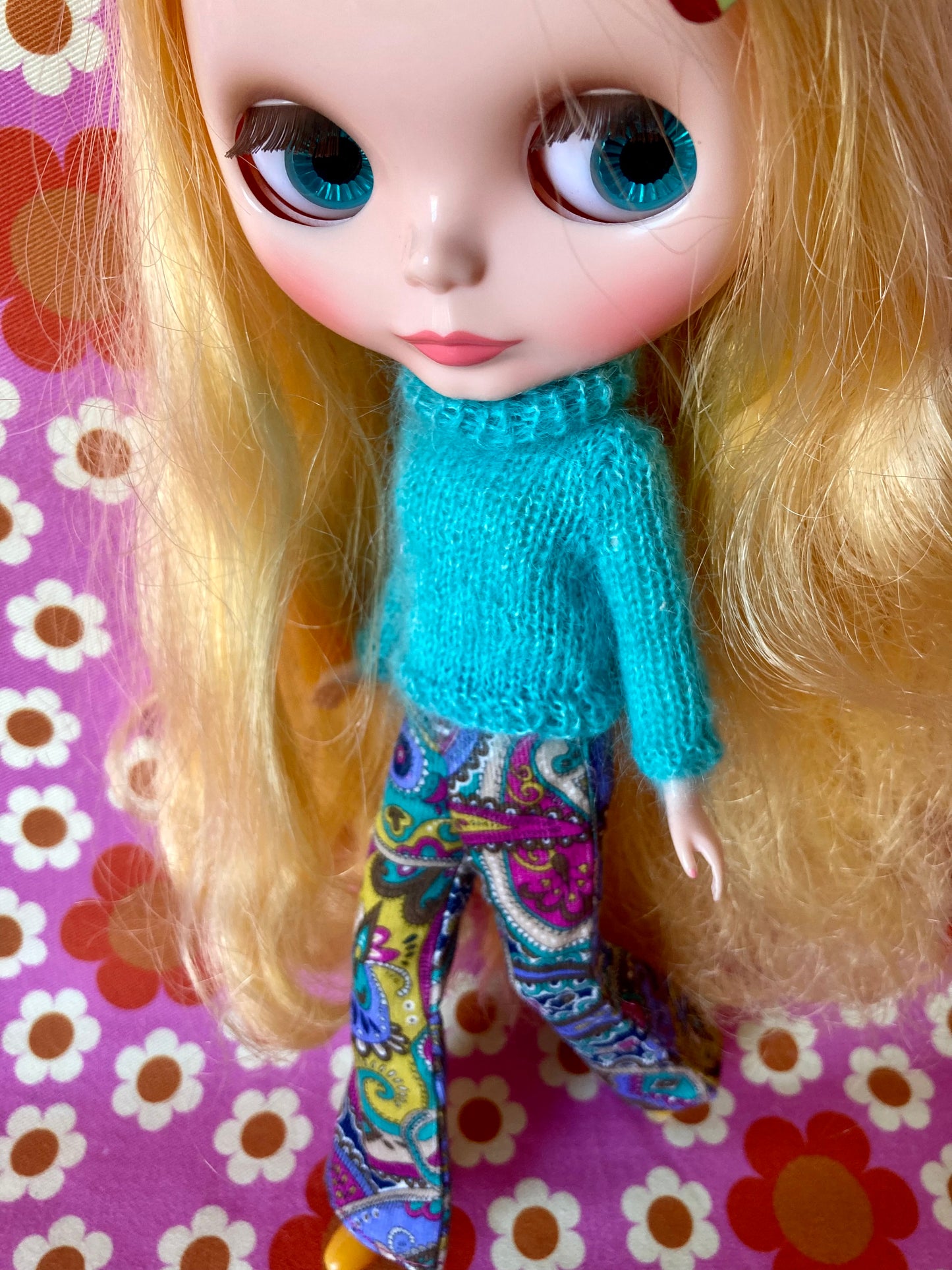 Liberty Corduroy Flared Trousers & Mohair Sweater Set for Blythe Doll