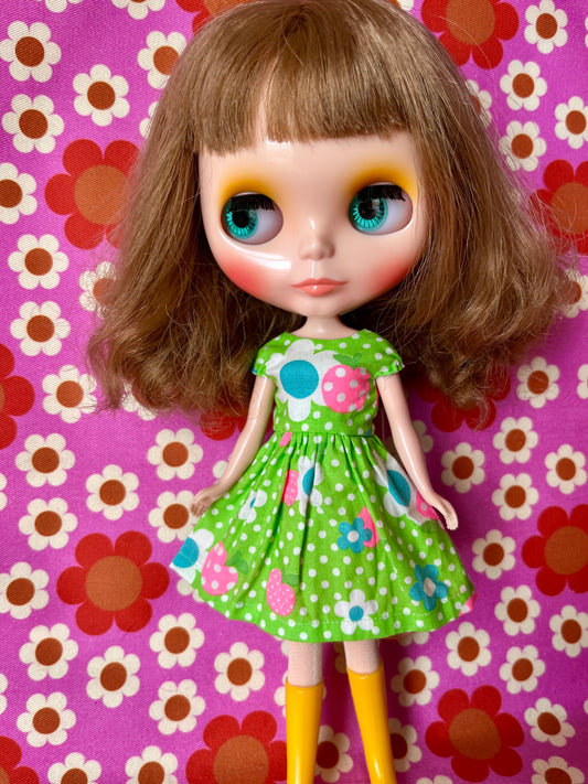 Green Neon Daisy Cap Sleeve Dress for Blythe Doll