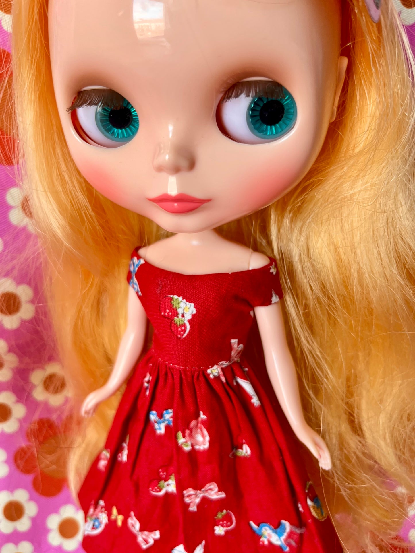 Japanese Print Cap Sleeve Dress & Knitted Cardigan for Blythe Doll