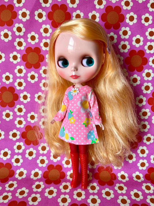 Pink Neon Daisy Mod Shift dress with sleeves