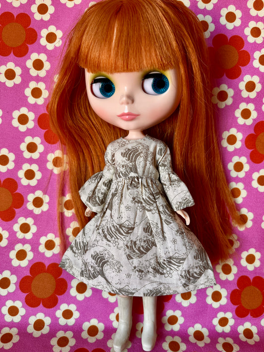 Hokusai Frill Sleeve Long Dress for Blythe Doll
