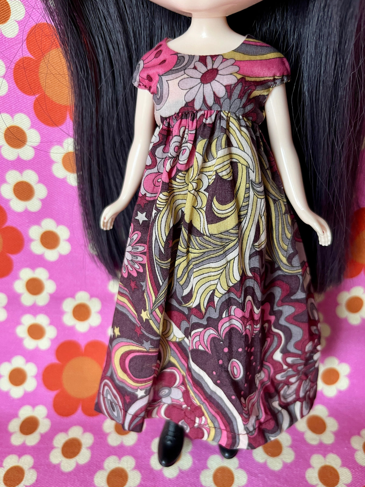 Goth Austen Liberty Regency Dress for Blythe Doll Psychedelic Swirl