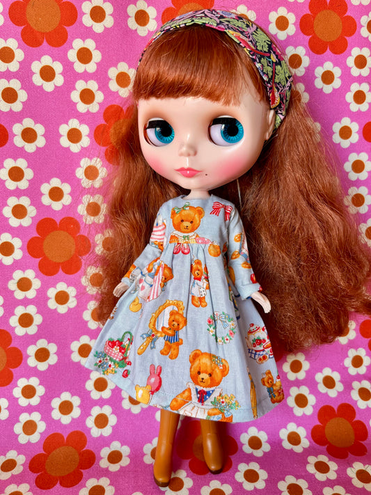Blue Teddy Dress for Blythe Doll