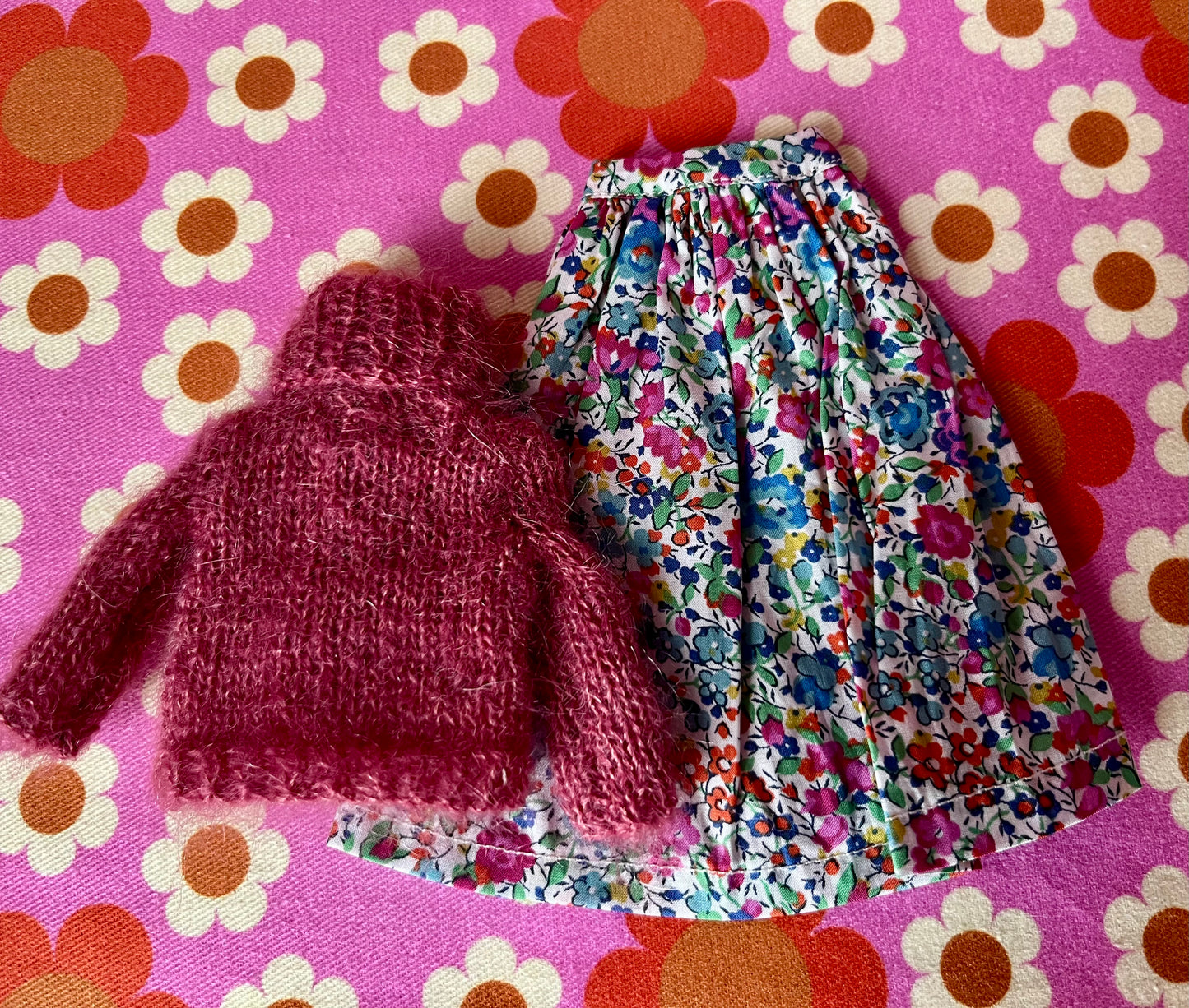 Liberty Skirt & Mohair Sweater Set for Blythe Doll