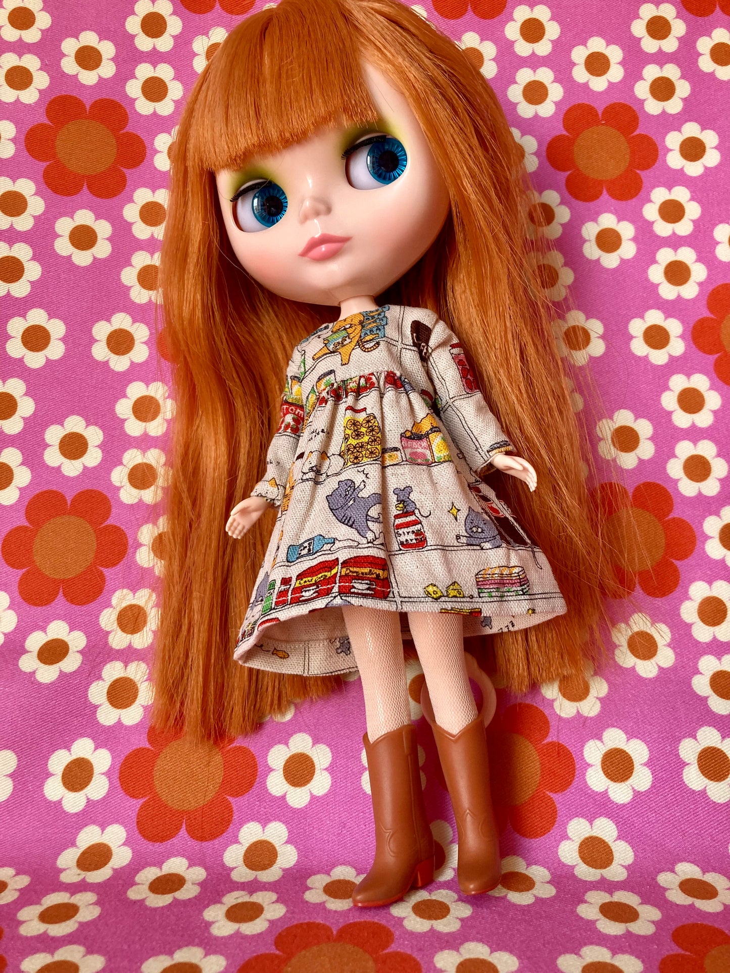 Greedy Sushi Cat Japanese Print Happy Dress for Blythe Doll