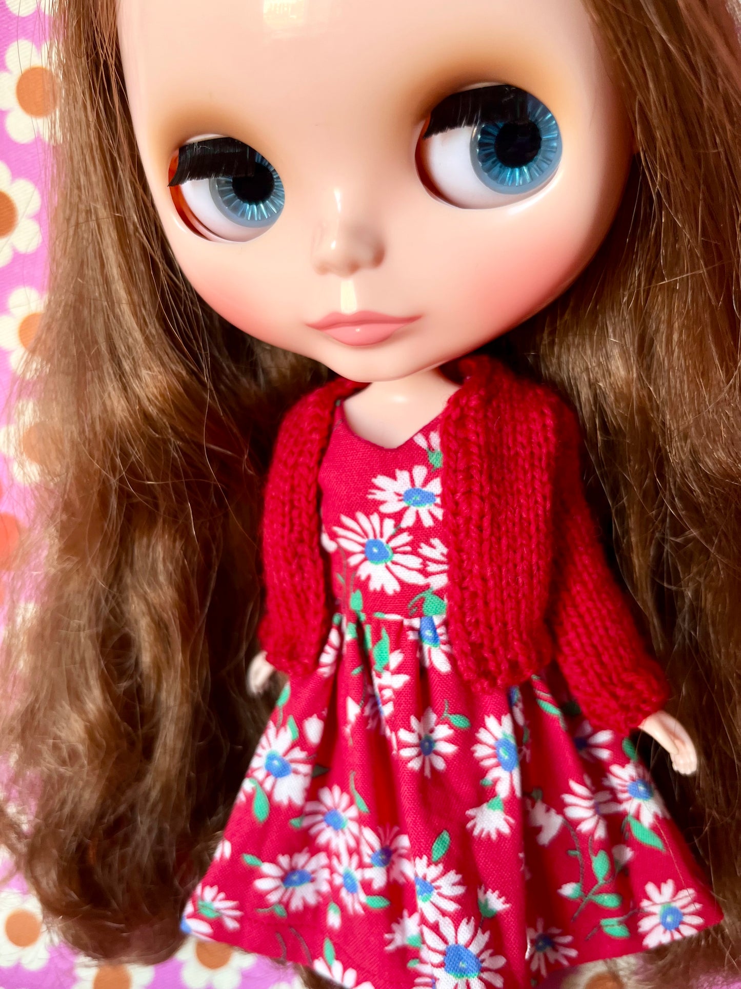 Red Daisy Dress & Cardigan for Blythe Doll