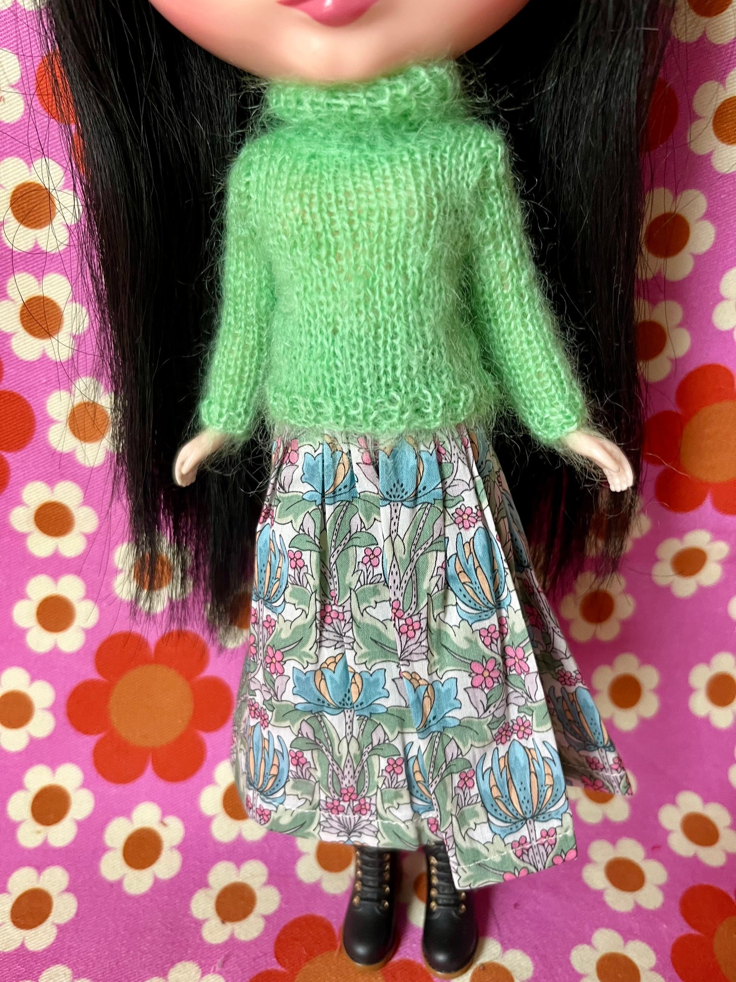 Liberty Skirt & Mohair Sweater Set for Blythe Doll