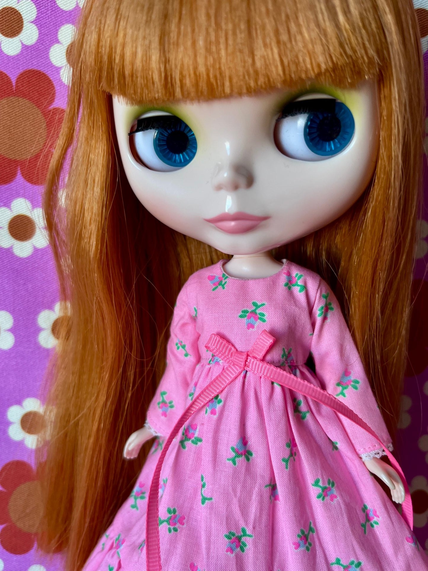 Long Neon Rosebud Print Dress for Blythe Doll