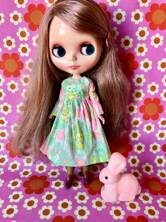 Green Cute Easter Bunny Family Dress for Blythe Doll.