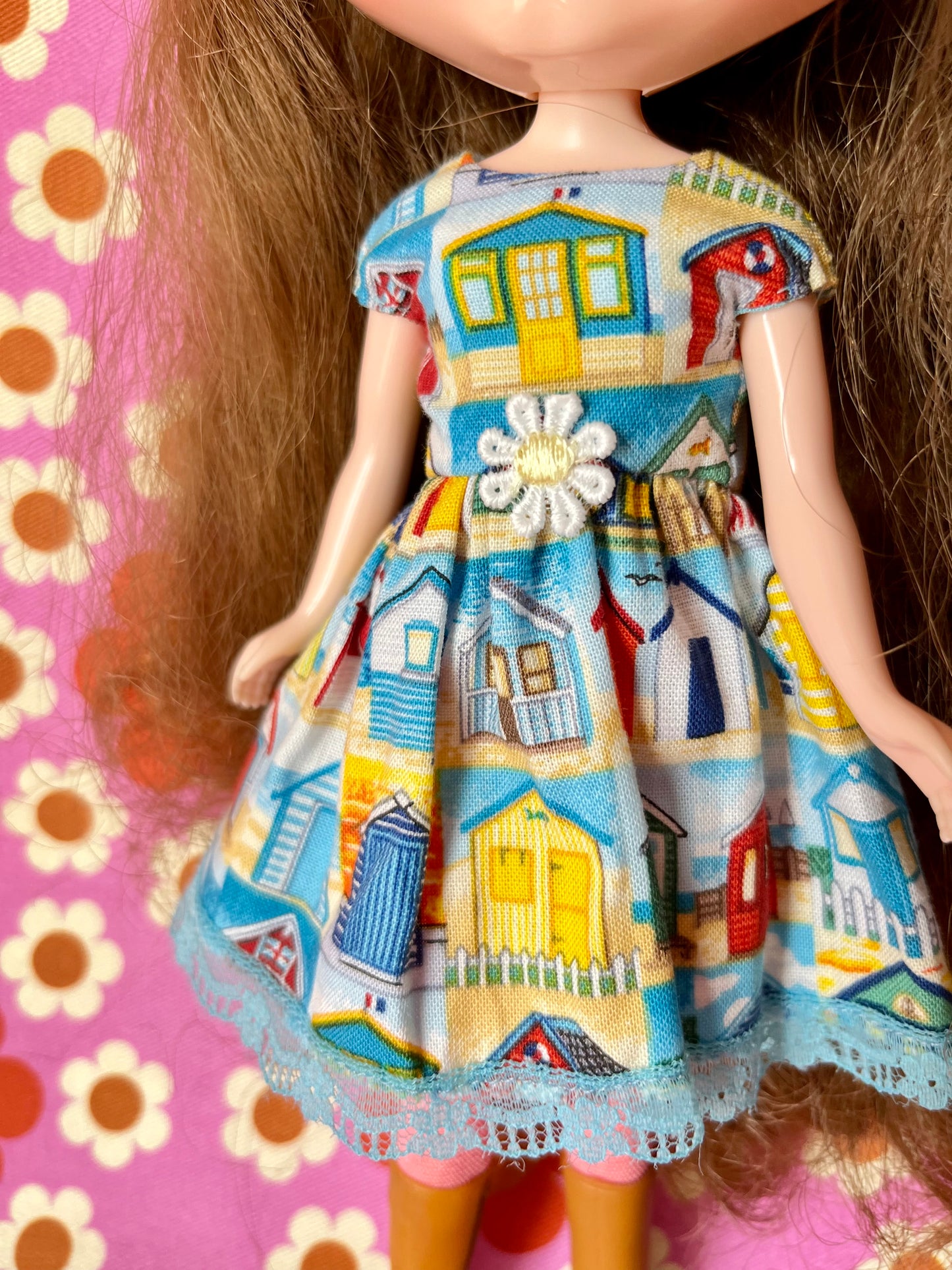 Beach Hut Summer Cap Sleeve Dress for Blythe Doll