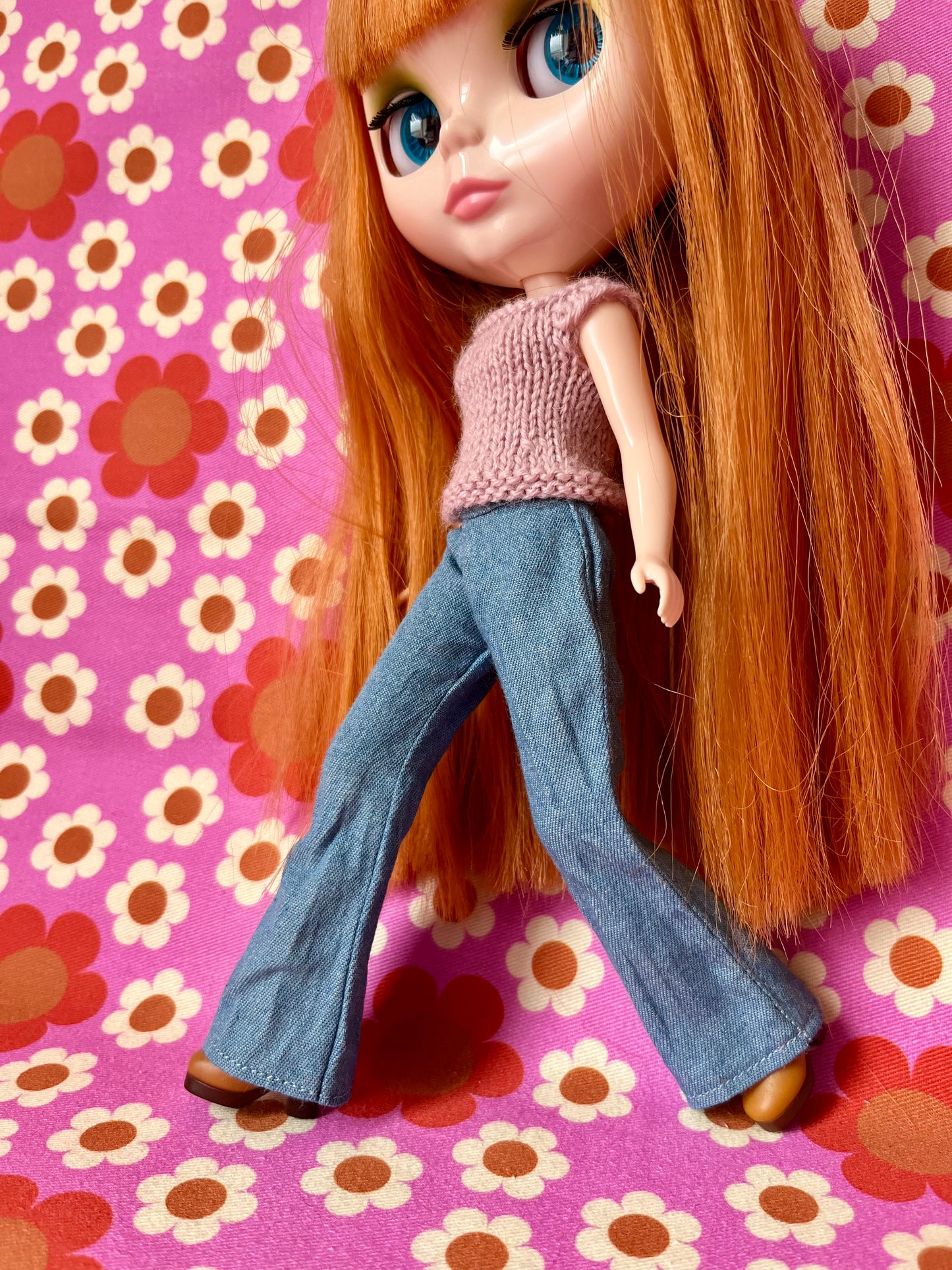 Jeans Blue Denim Flared Trousers for Blythe Doll