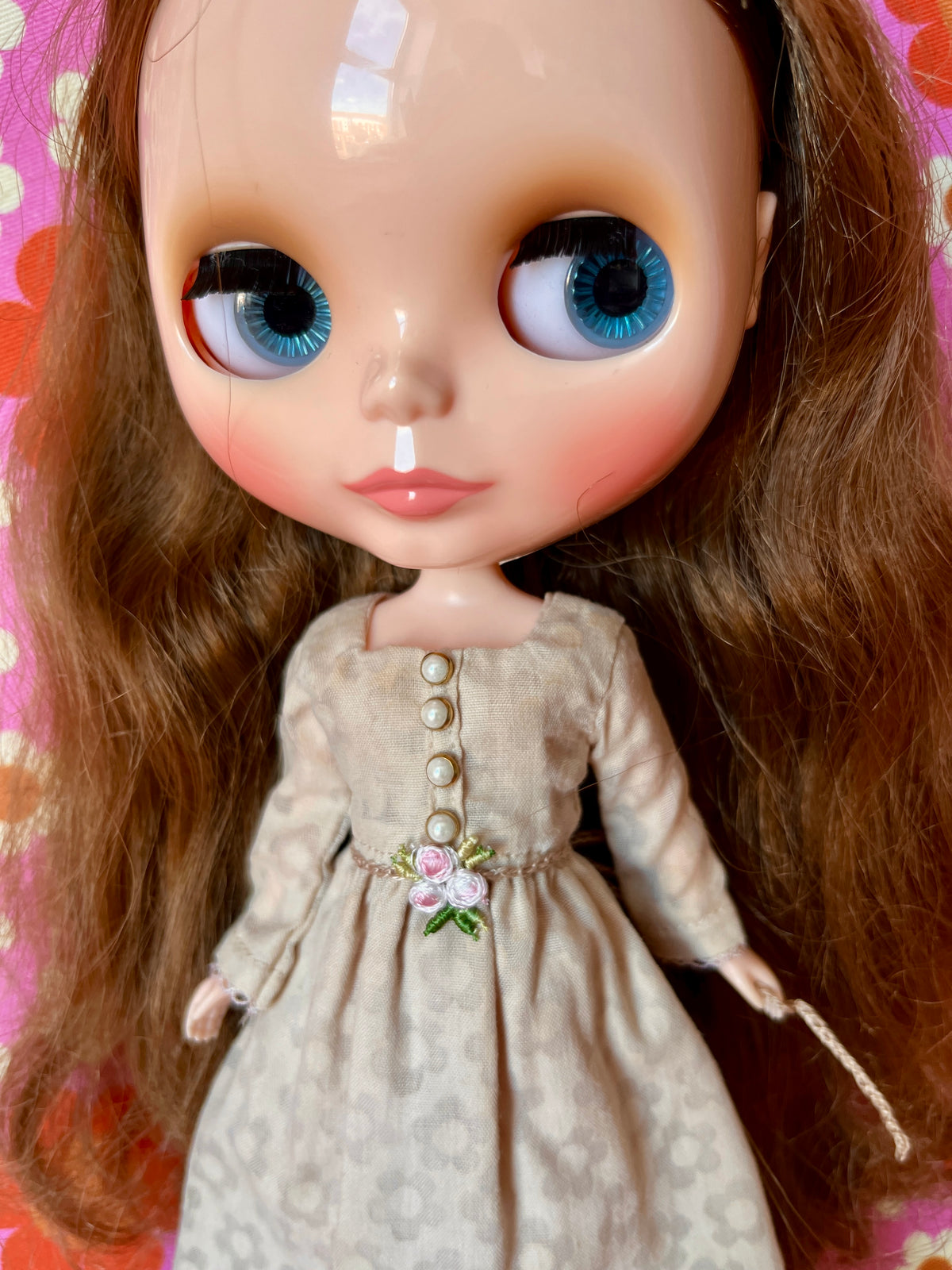 Tea Dyed Long Maypole Folk Dress for Blythe Doll