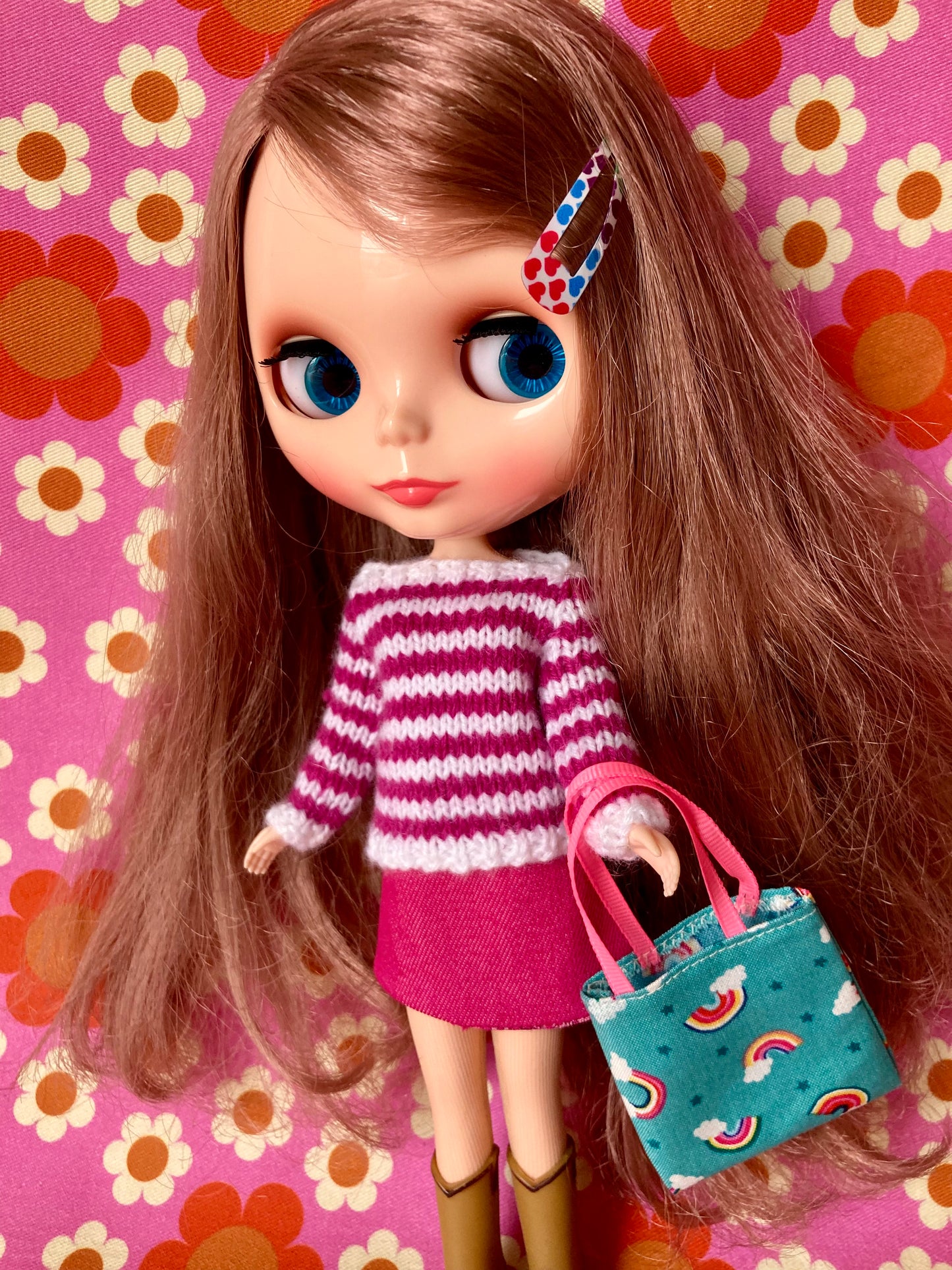 Breton Sweater, Skirt & Bag for Blythe Doll