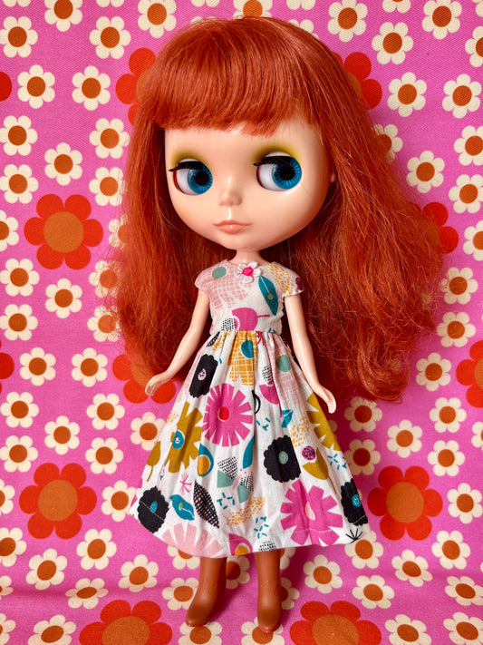 50s Flowers Summer Cap Sleeve Dress for Blythe Doll