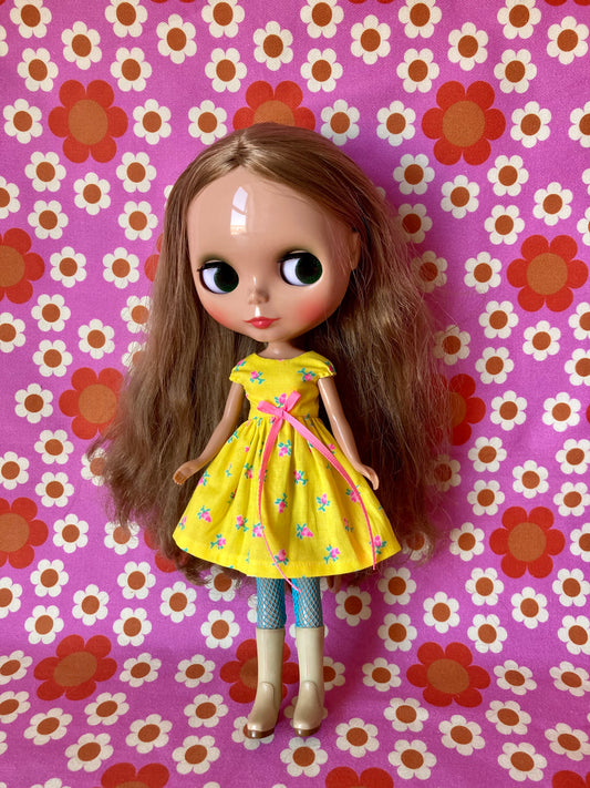 Yellow Rosebud Cap Sleeve Dress for Blythe Doll