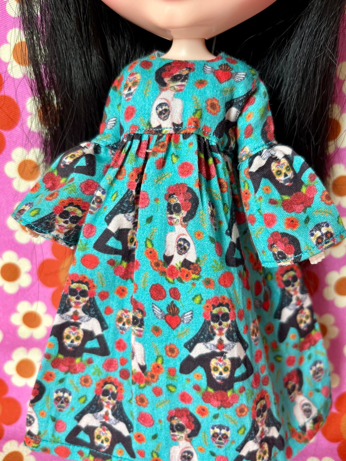 Halloween Day of the Dead Long Dress for Blythe Doll