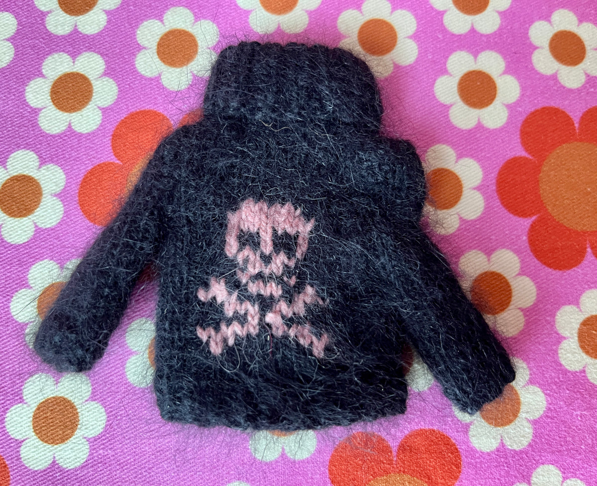 Halloween Fluffy Black Sweater Pink Skull