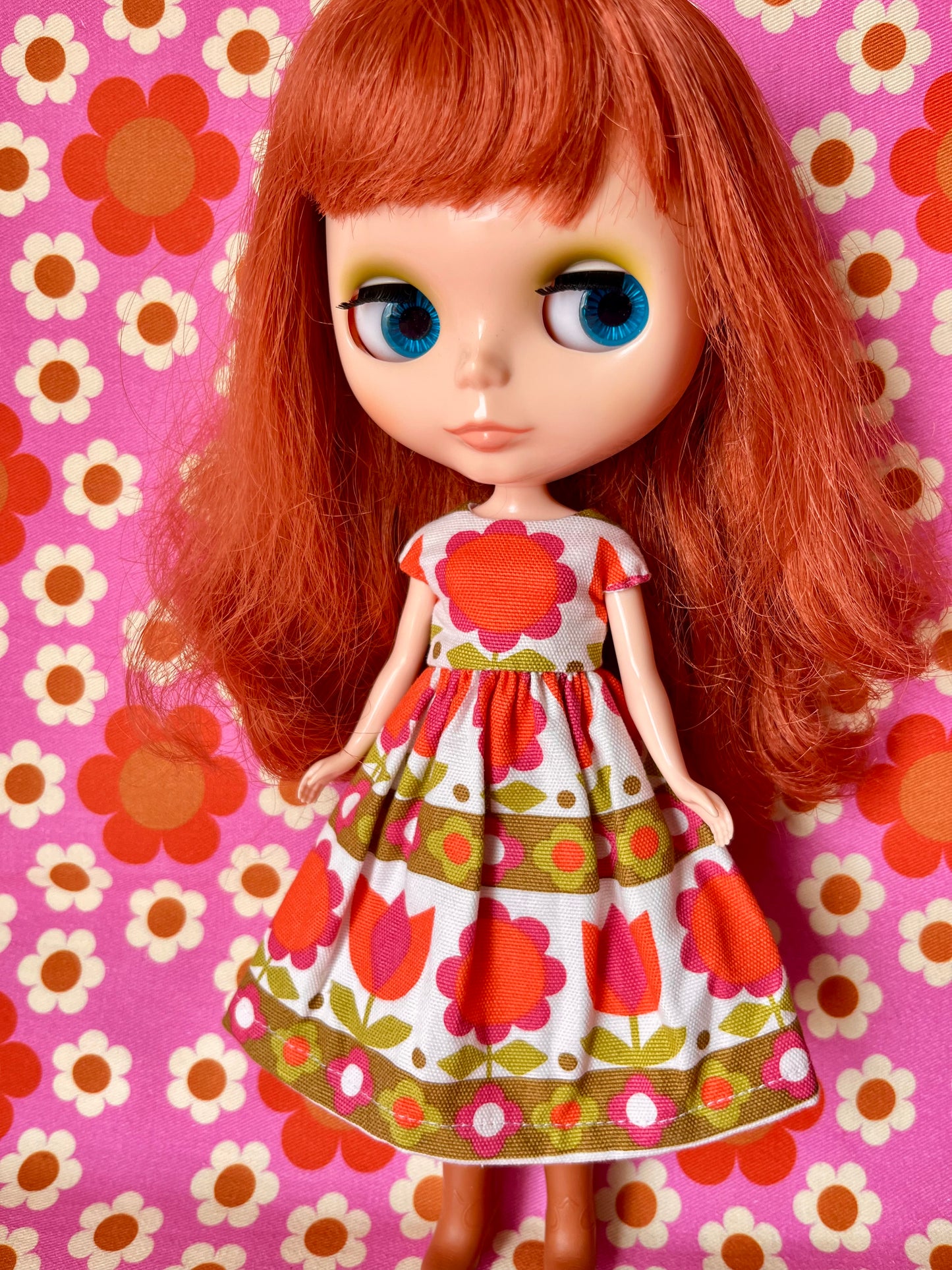 Mod Flower Cap Sleeve Dress for Blythe Doll