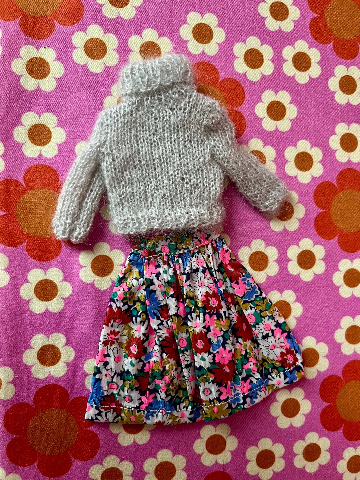 Liberty Skirt & Mohair Sweater Set for Blythe Doll