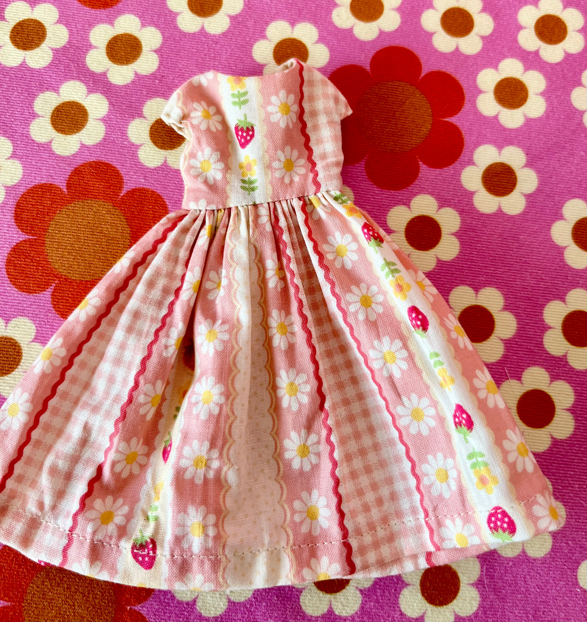 Pink Strawberry Stripe Summer Cap Sleeve Dress for Blythe Doll