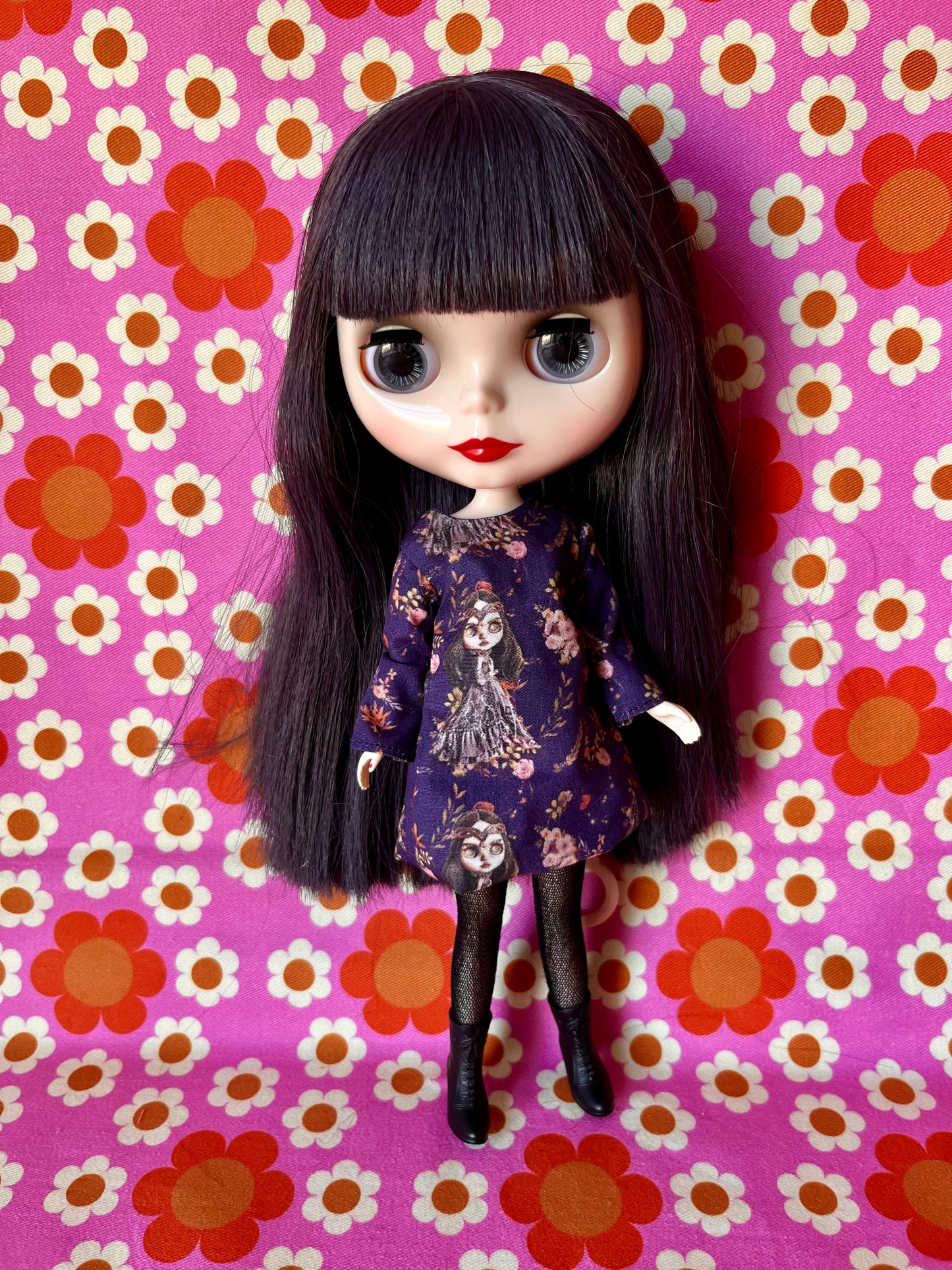 Splattergirl Purple Fabric Long Sleeve Shift Dress for Blythe Doll