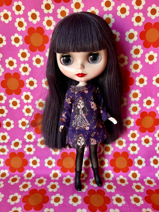 Splattergirl Purple Fabric Long Sleeve Shift Dress for Blythe Doll