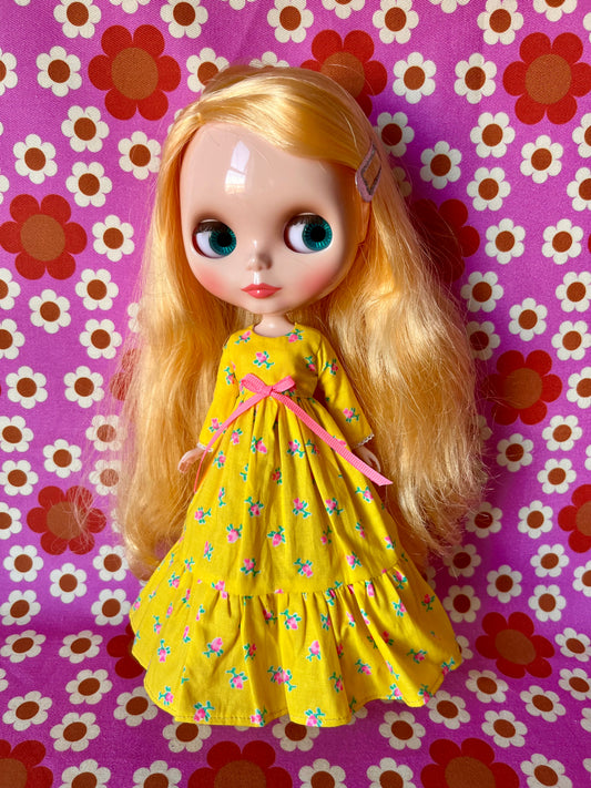 Long Neon Rosebud Print Dress for Blythe Doll