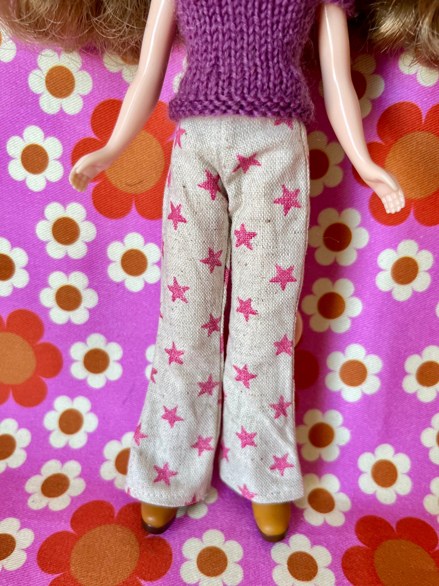 Pink Star  Flared Jeans Linen Trousers for Blythe Doll
