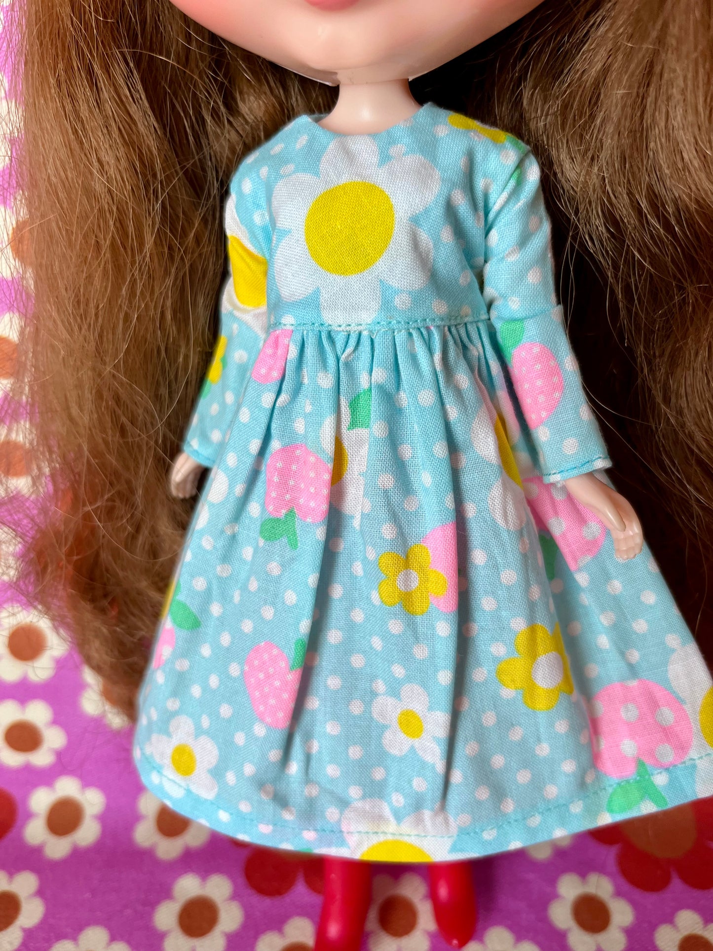 Blue Daisy Long Sleeve Dress for Blythe Doll