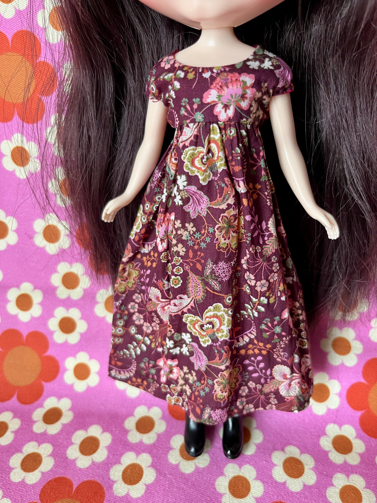 Goth Austen Liberty Regency Dress for Blythe Doll Burdundy Butterfly