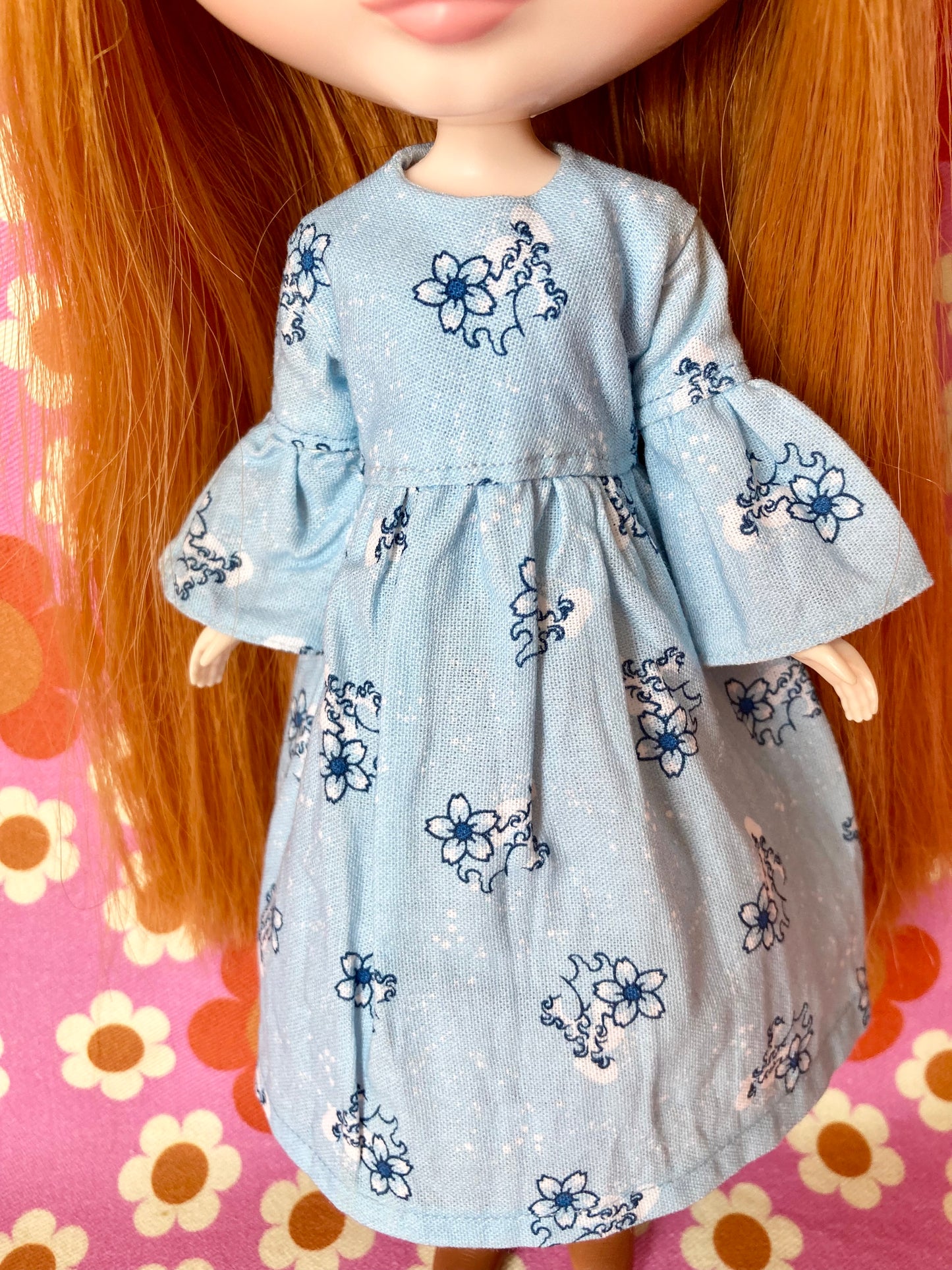 Art Print Dress Blue Hokusai Wave Flower