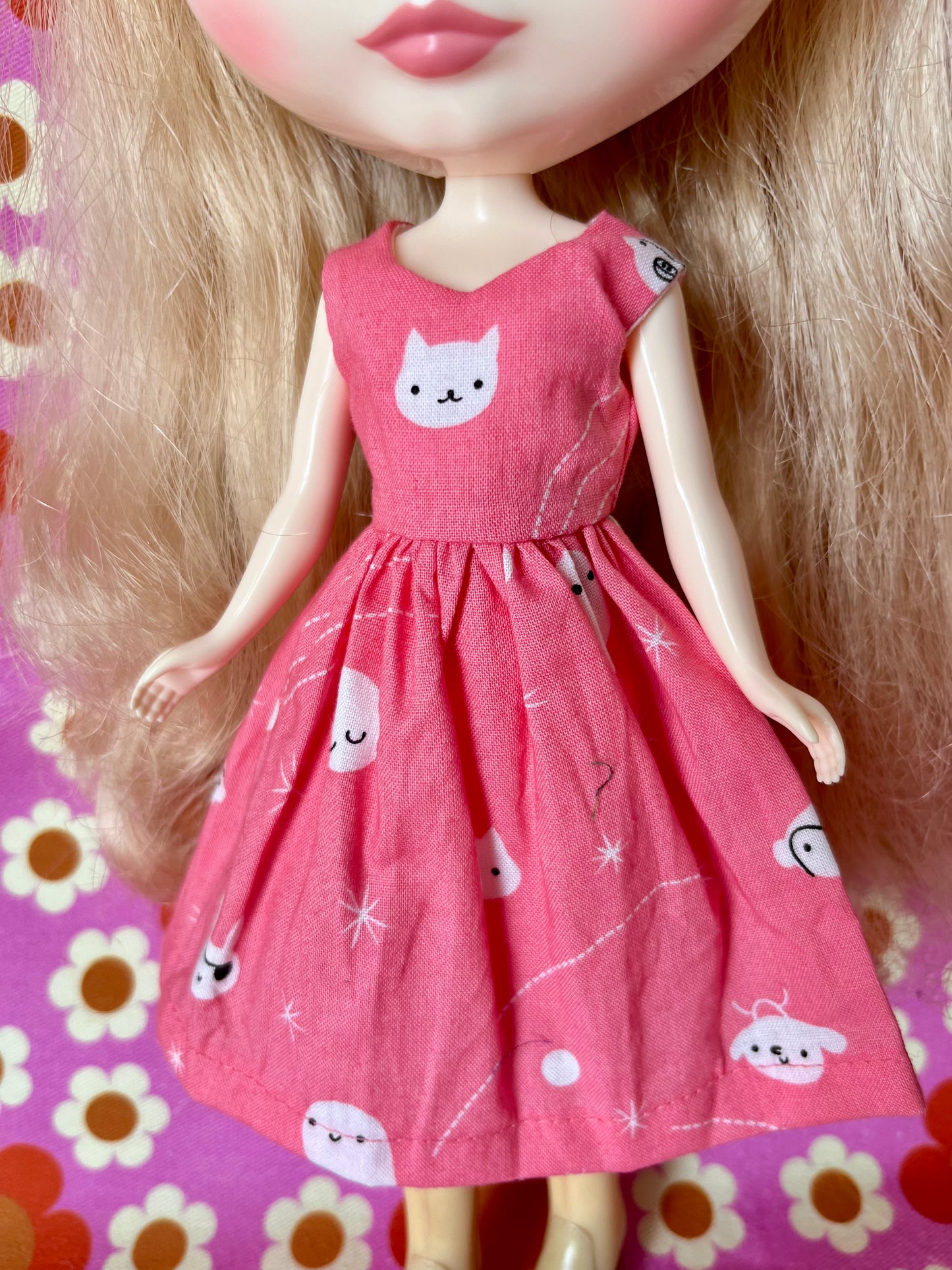 Cat Print Dress for Blythe Doll