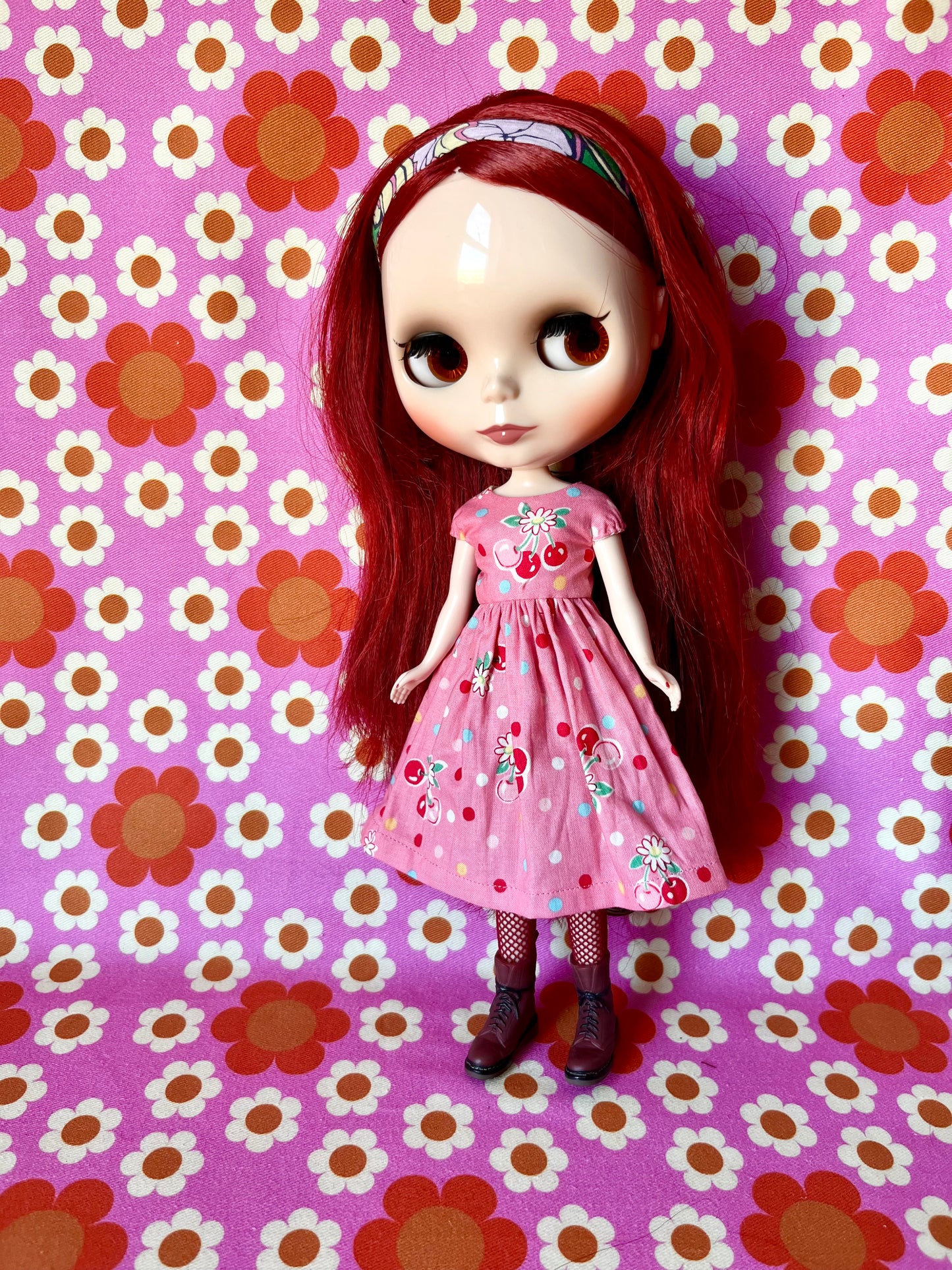 Pink Cherry Valentine Cap Sleeve Dress for Blythe Doll