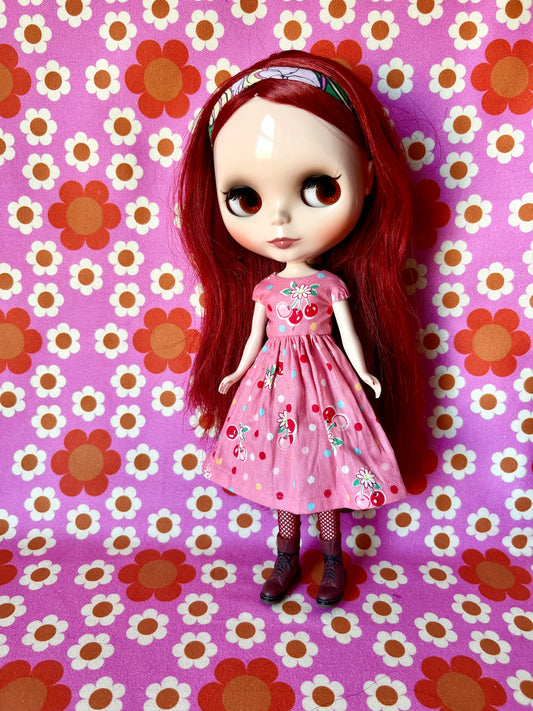 Pink Cherry Valentine Cap Sleeve Dress for Blythe Doll