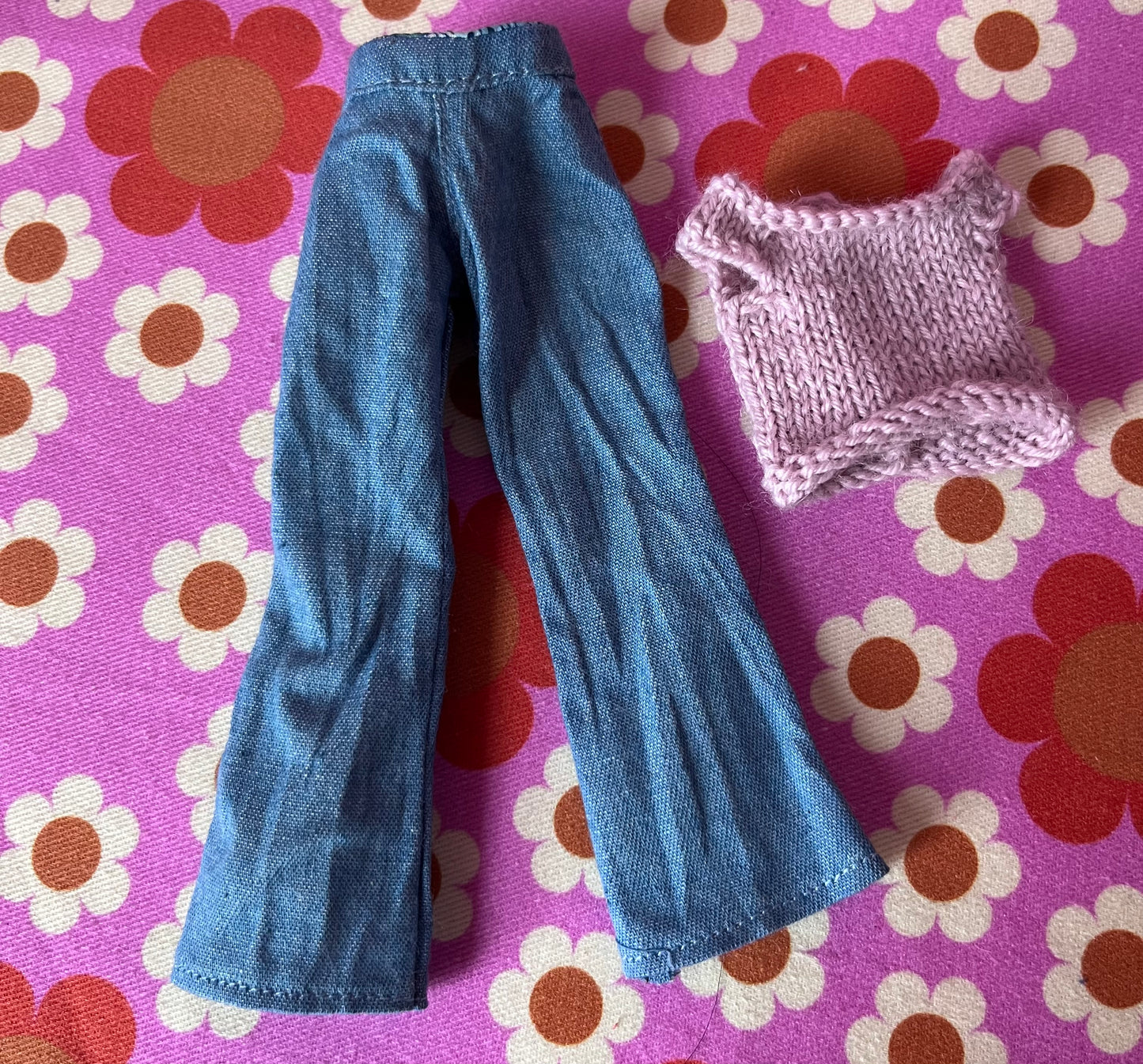 Jeans Blue Denim Flared Trousers for Blythe Doll