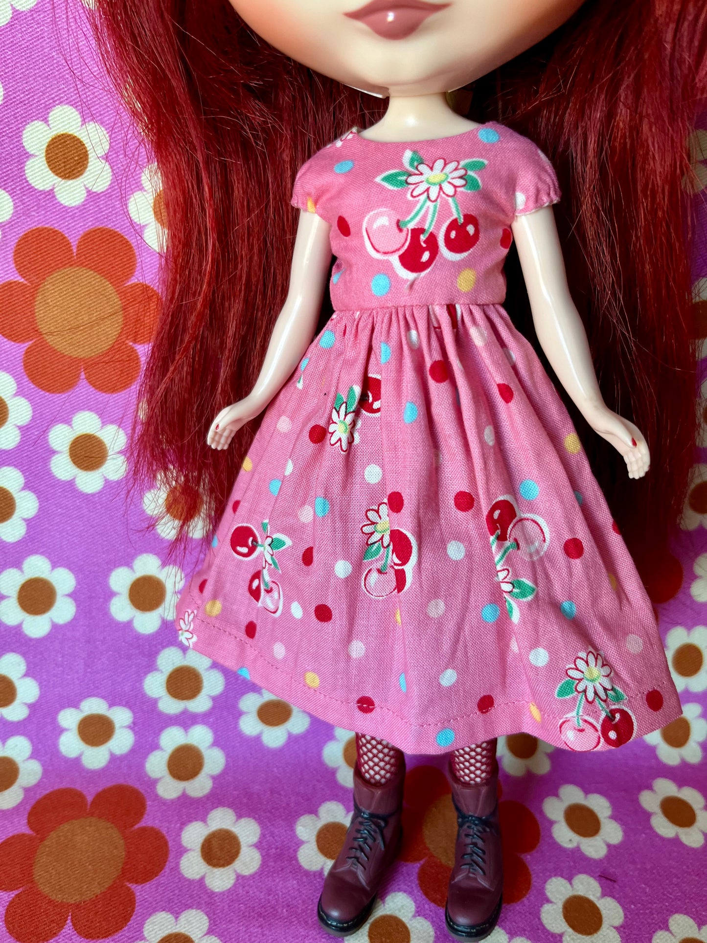Pink Cherry Valentine Cap Sleeve Dress for Blythe Doll