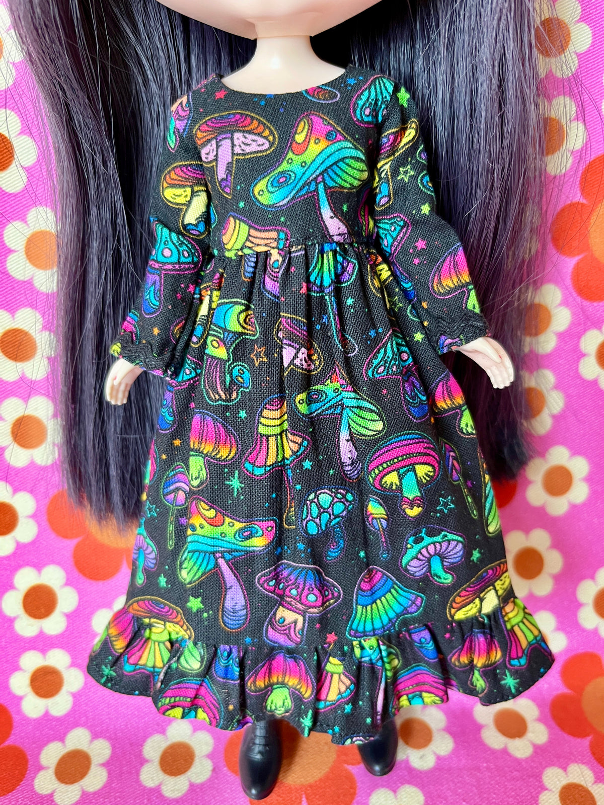 Long Psychedelic Mushroom Print Dress for Blythe Doll