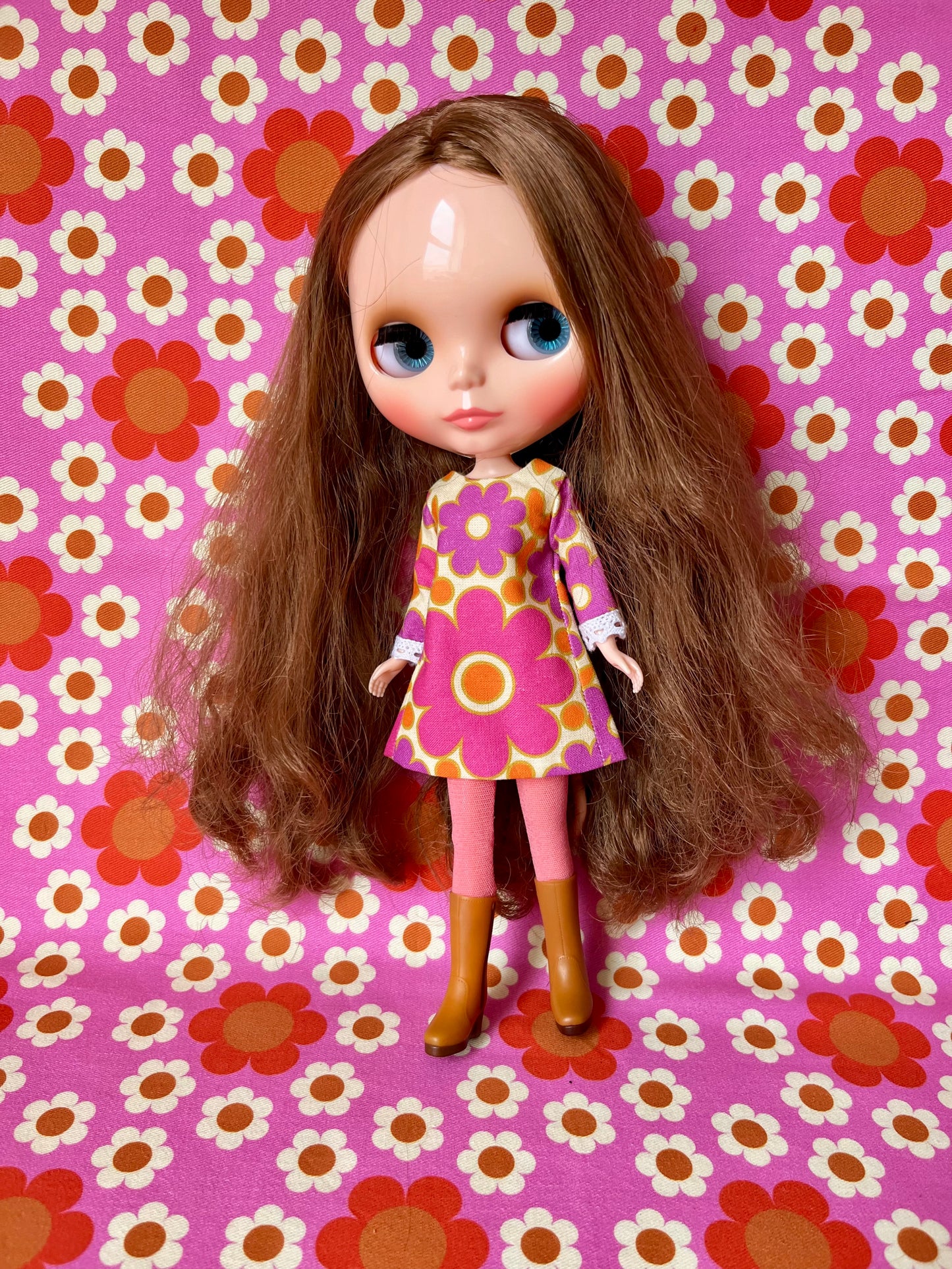 Alice Apple Mod Shift dress with long sleeves OOAK
