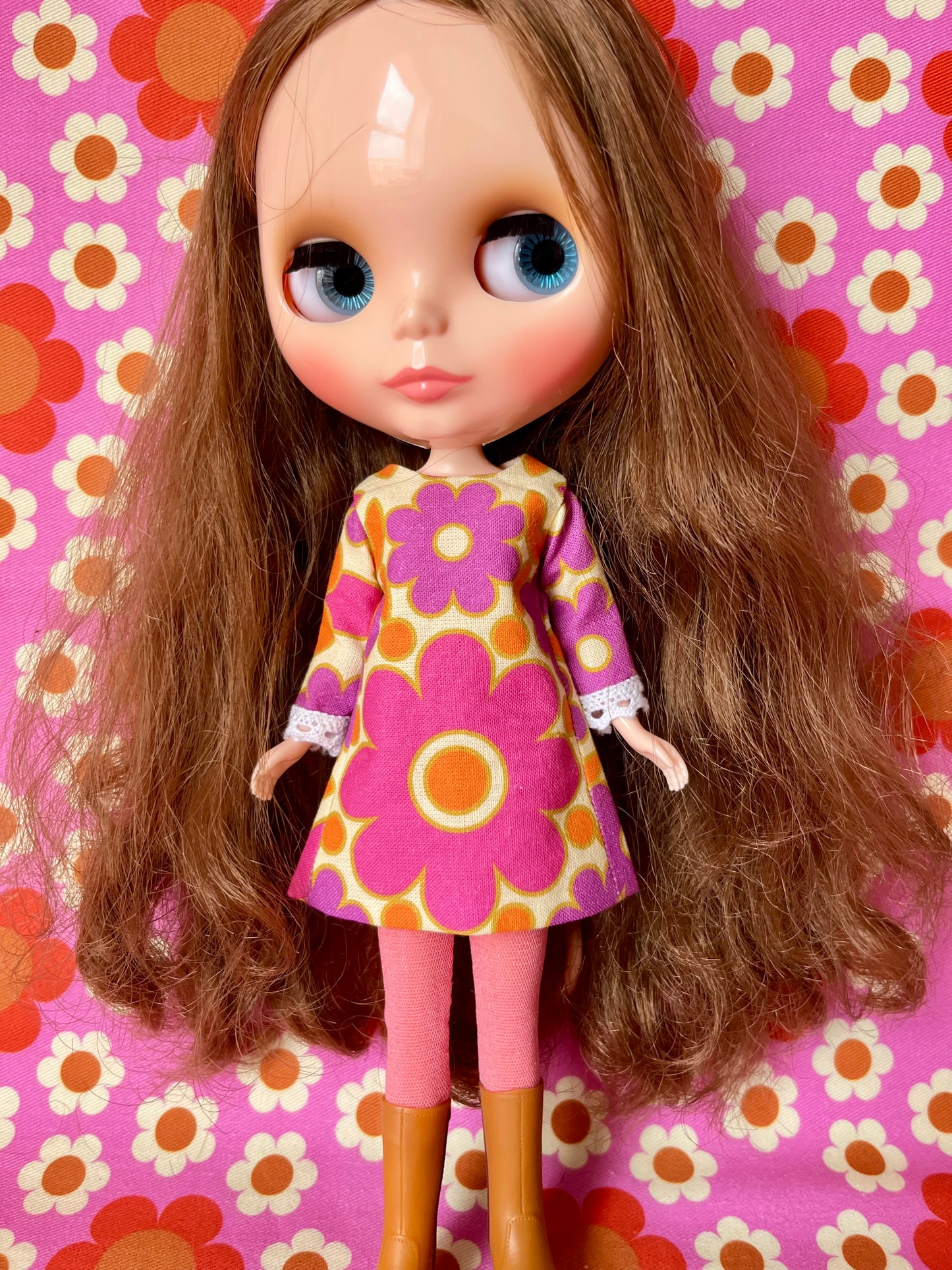 Alice Apple Mod Shift dress with long sleeves OOAK