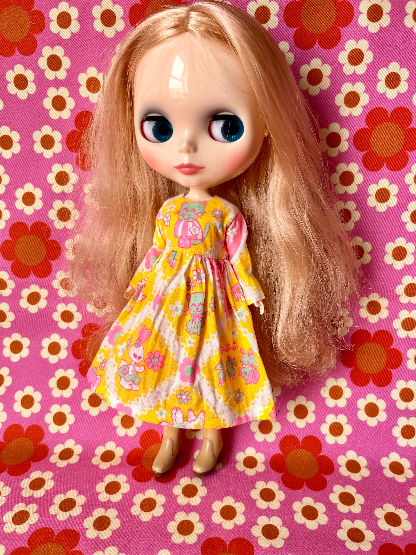 Yellow  Neon Cat Long Sleeve Dress for Blythe Doll