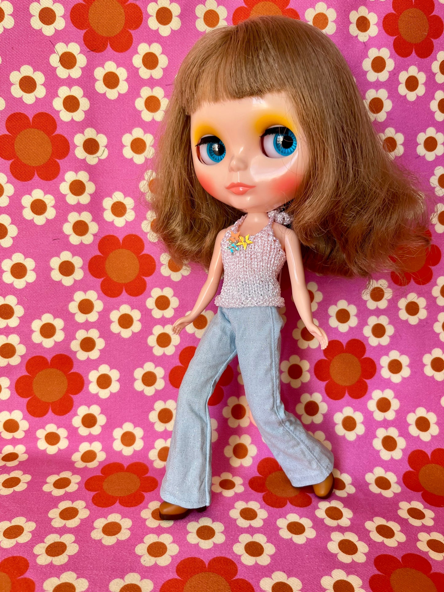 Blue Glitter Sparkle Flared Jeans Trousers for Blythe Doll Limited!