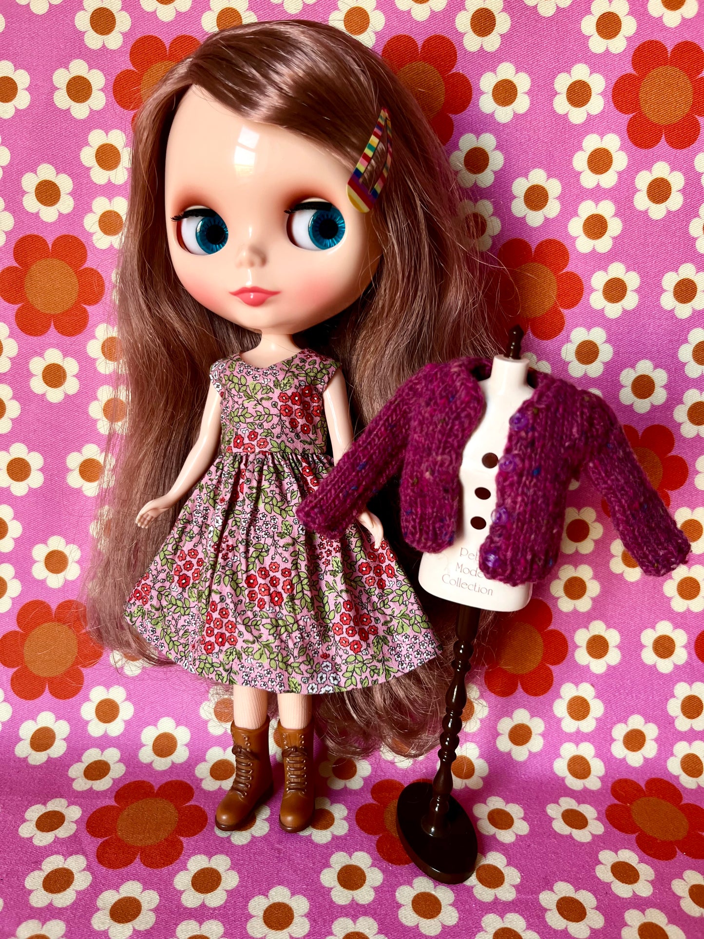 Pink Ditsy Floral Dress & Cardigan for Blythe Doll