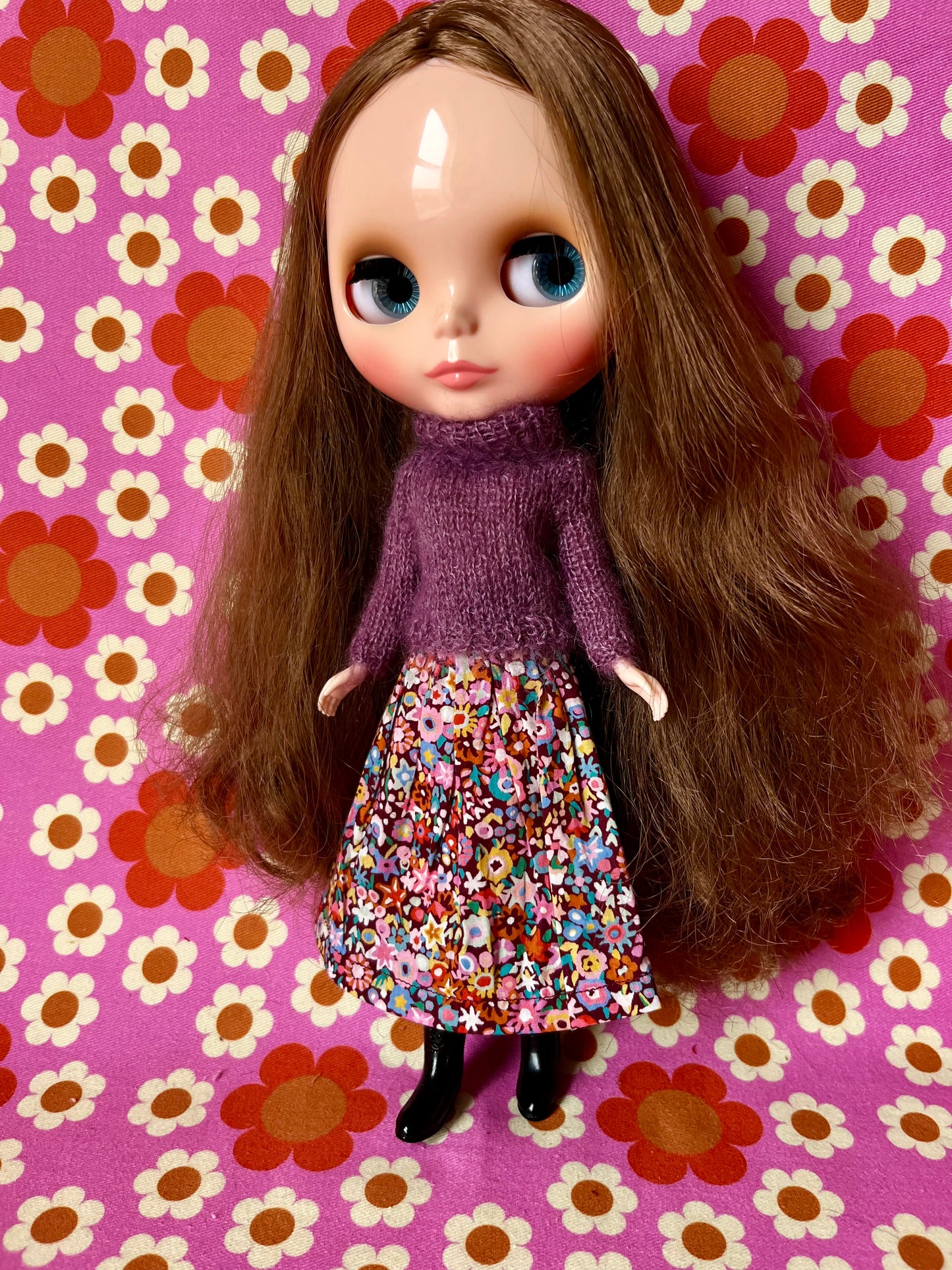 Liberty Skirt & Mohair Sweater Set for Blythe Doll