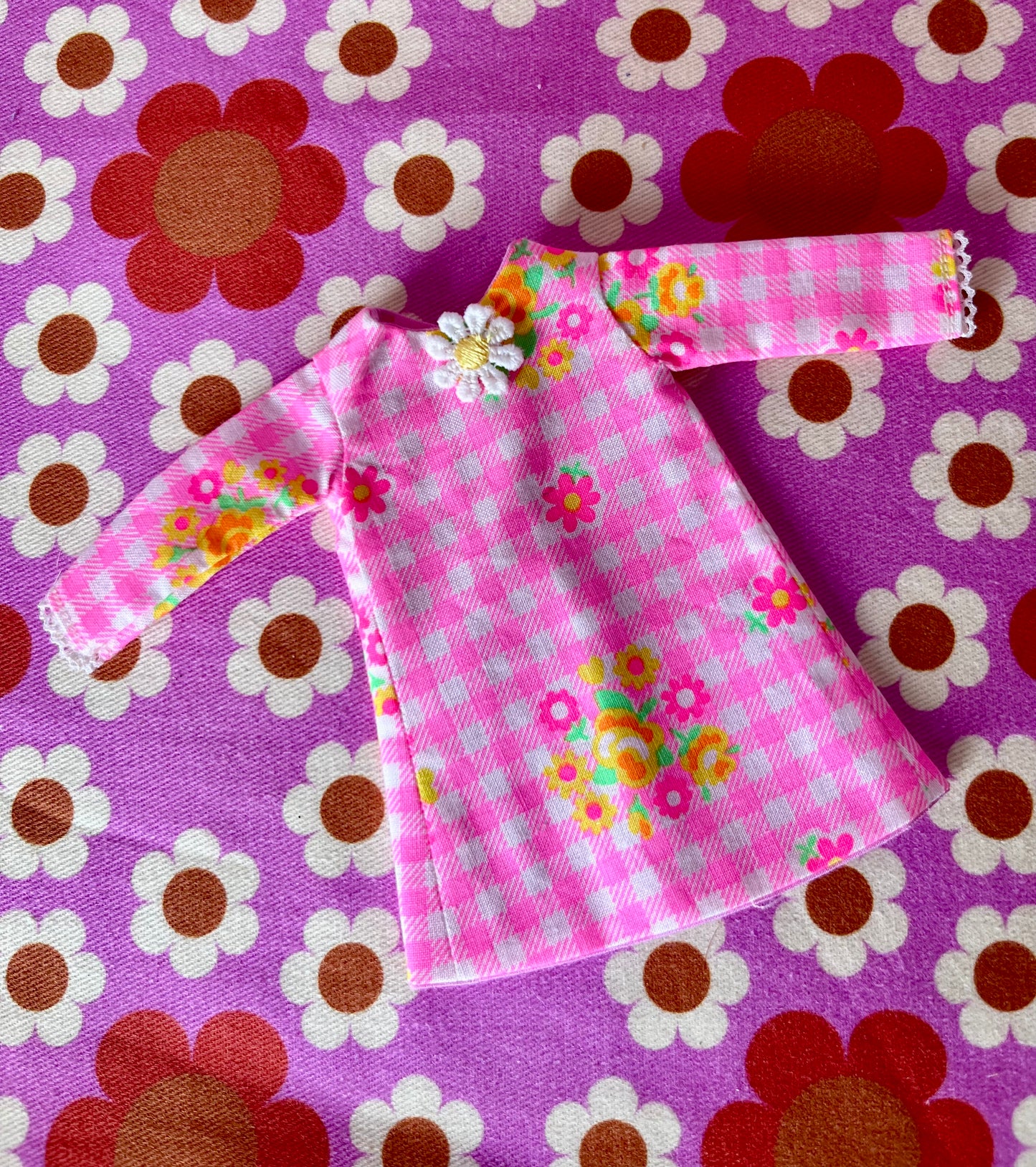 Pink Neon Gingham Mod Shift dress with sleeves